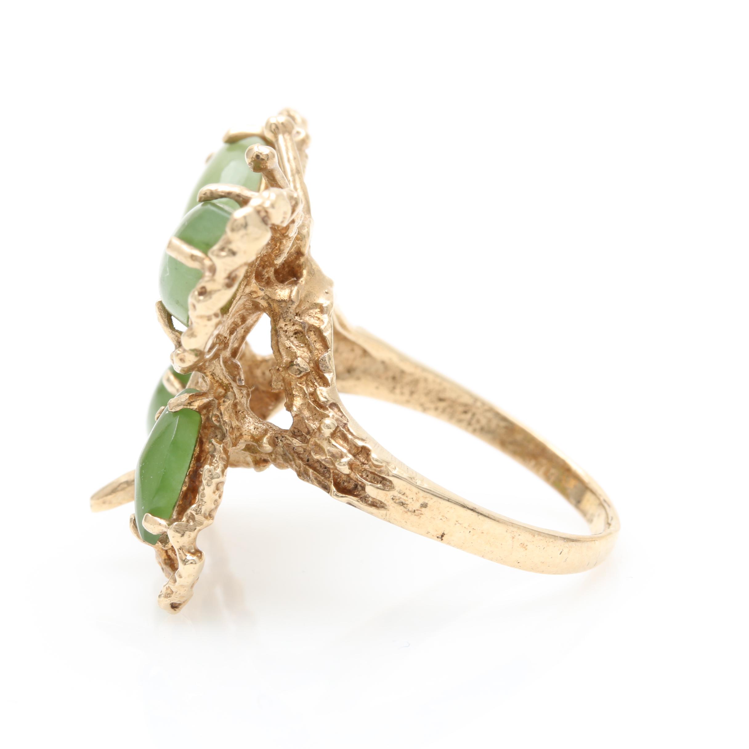 10K Yellow Gold Nephrite Butterfly Ring