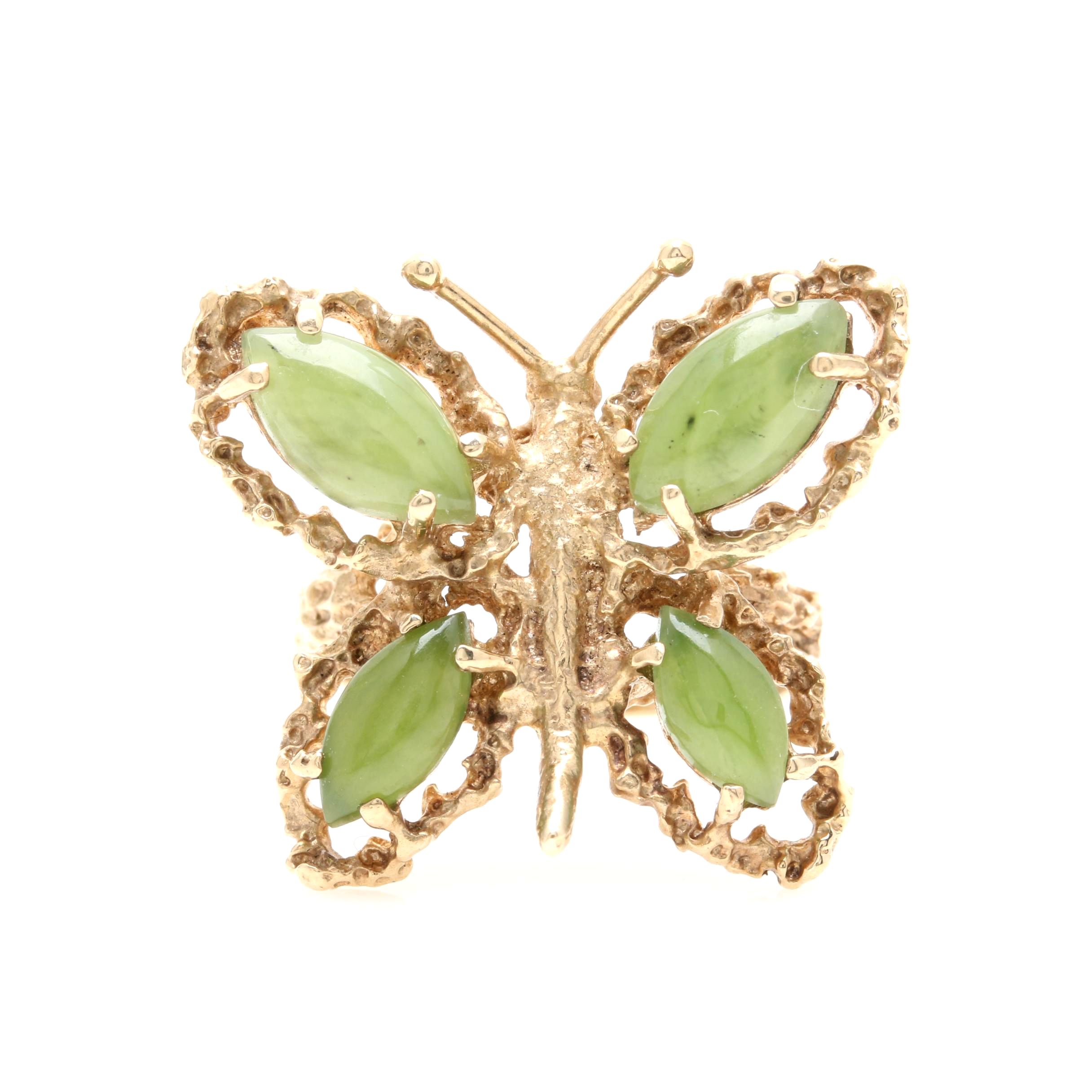 10K Yellow Gold Nephrite Butterfly Ring