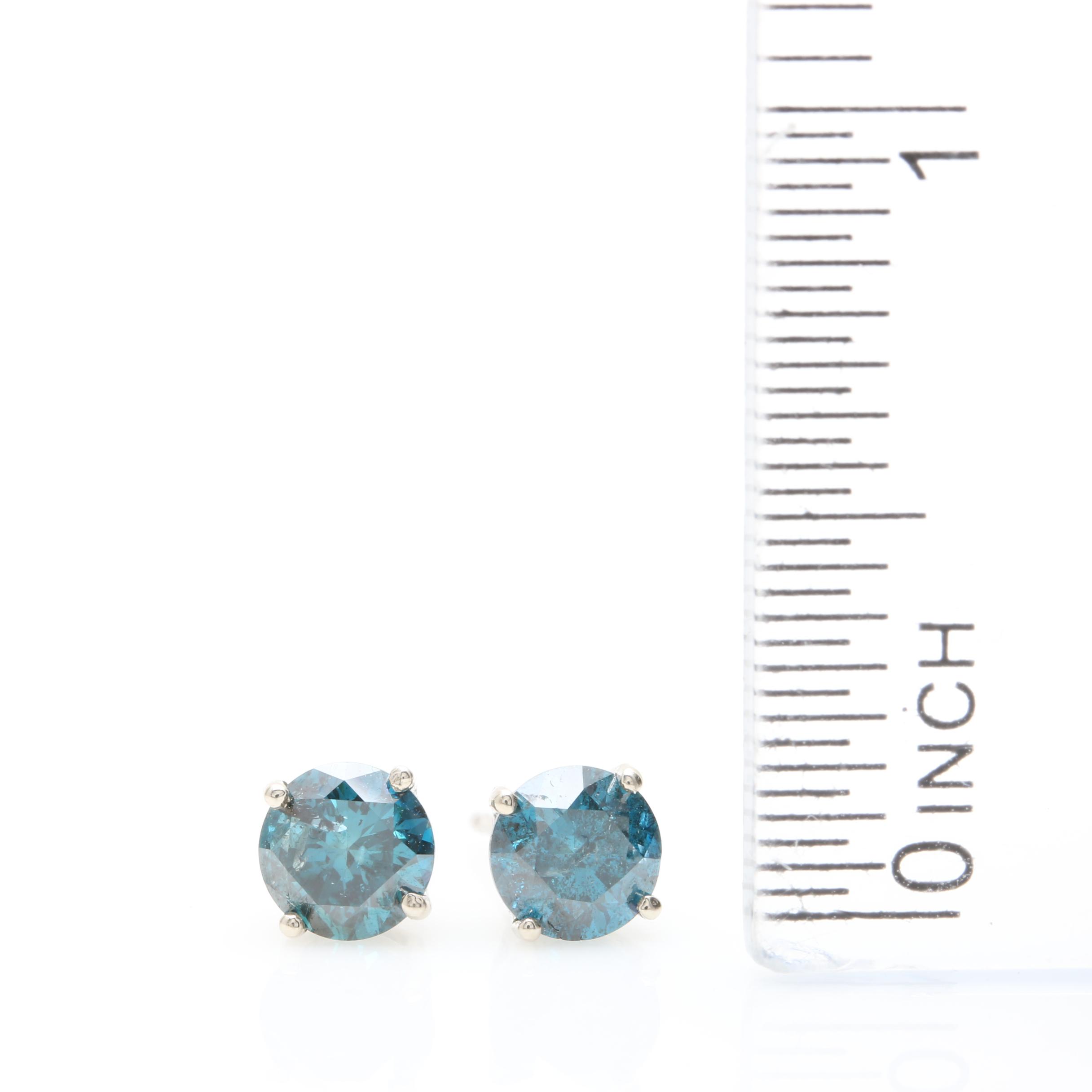 14K White Gold 1.30 CTW Blue Diamond Stud Earrings