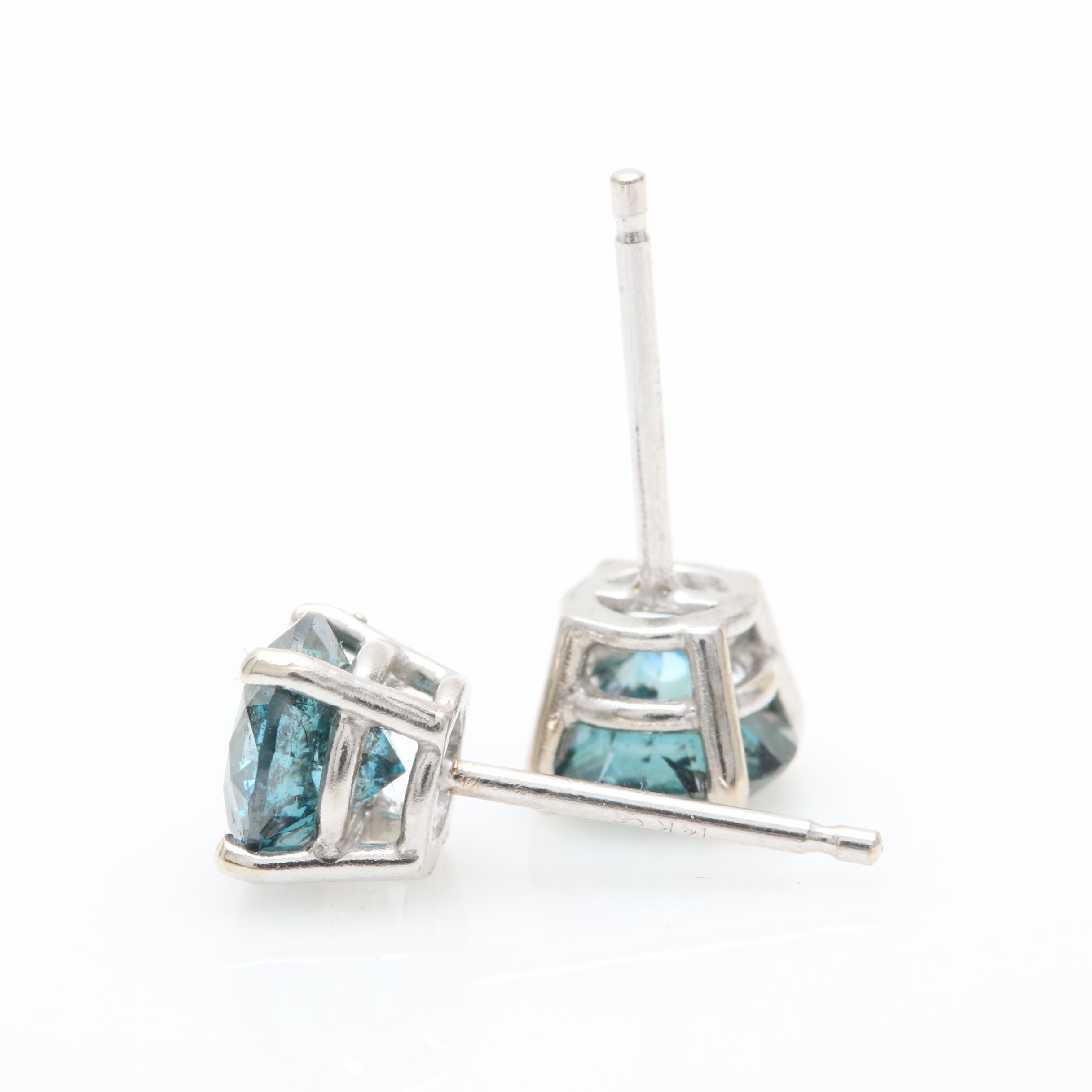 14K White Gold 1.30 CTW Blue Diamond Stud Earrings