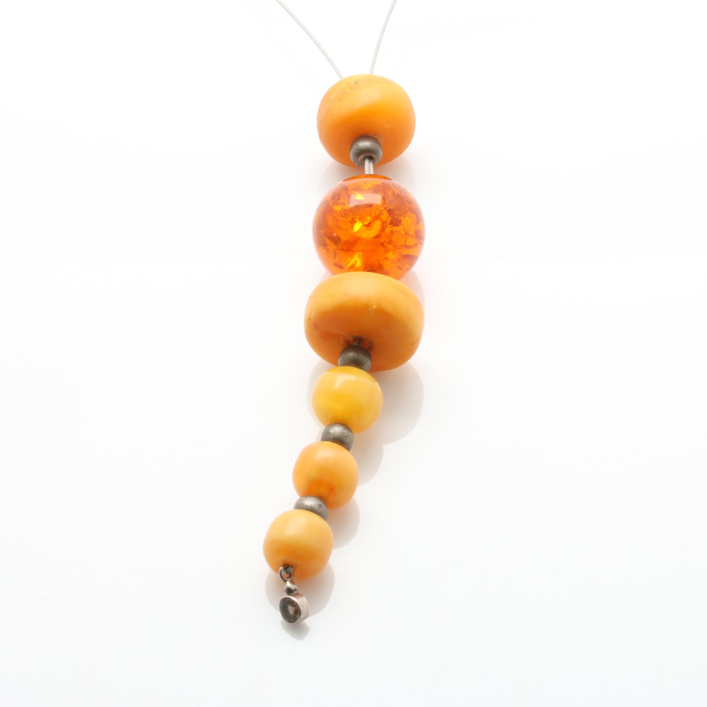 Sterling Silver Amber and Smoky Quartz Necklace