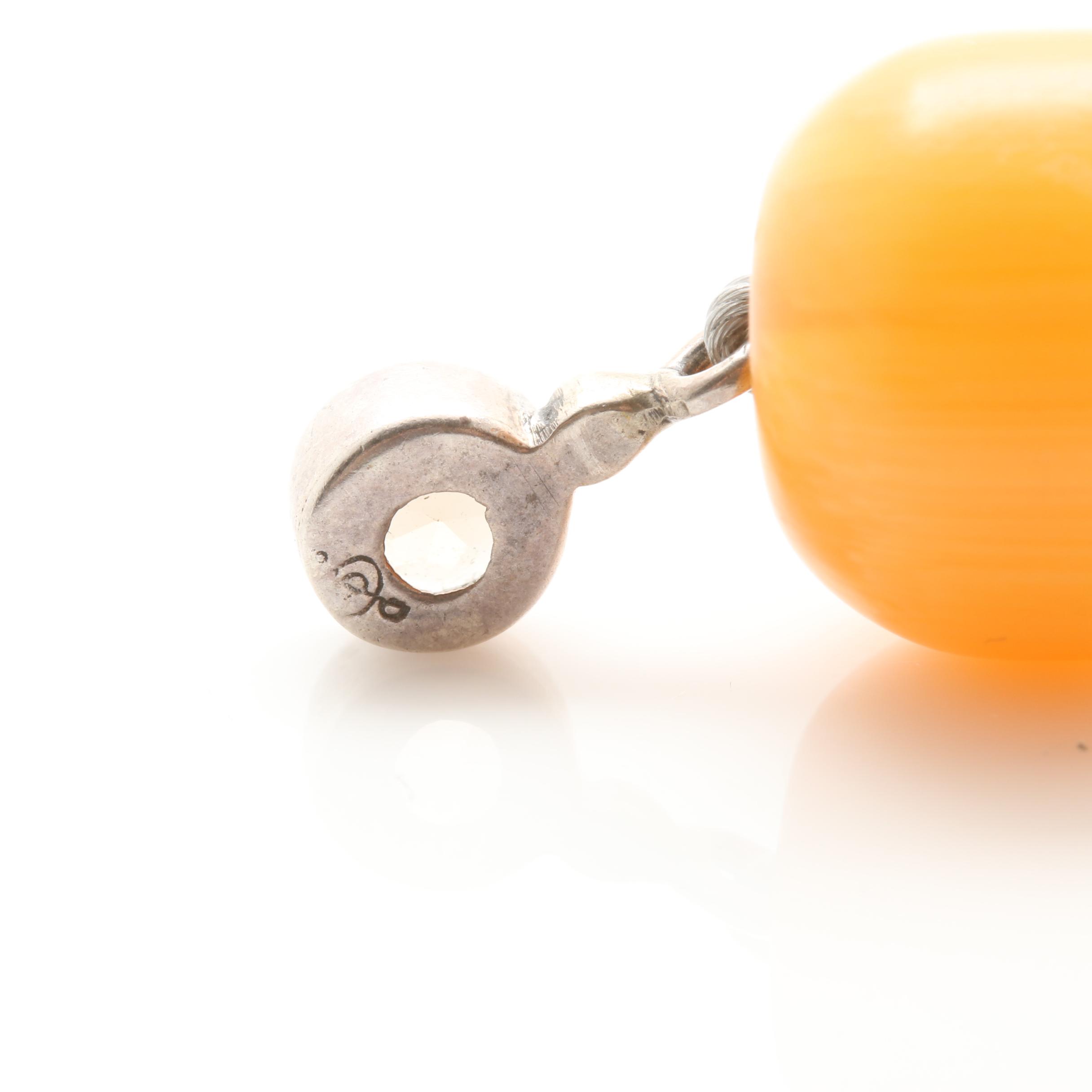 Sterling Silver Amber and Smoky Quartz Necklace