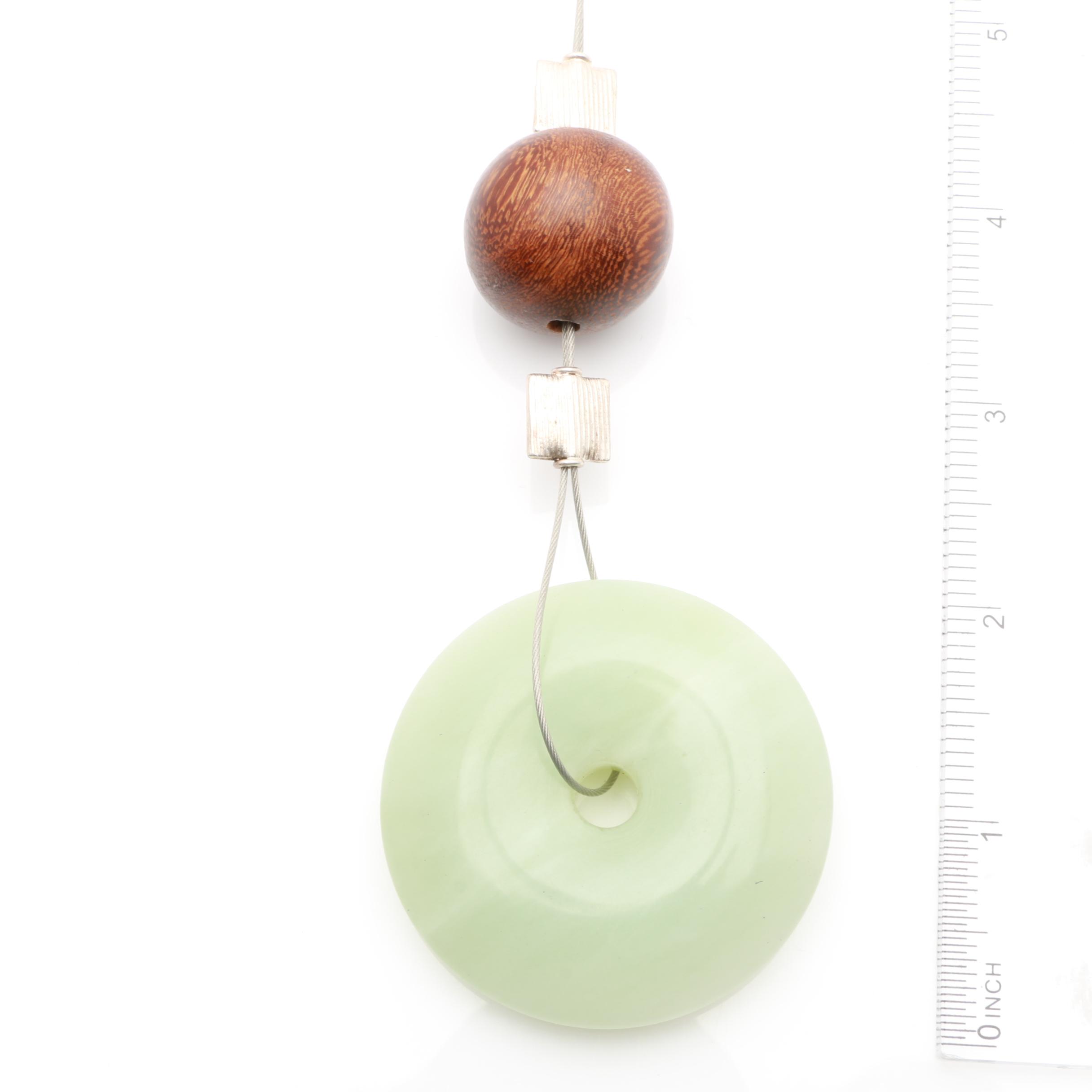 Sterling Silver and Stainless Steel Bowenite, Wood and Coral Necklace