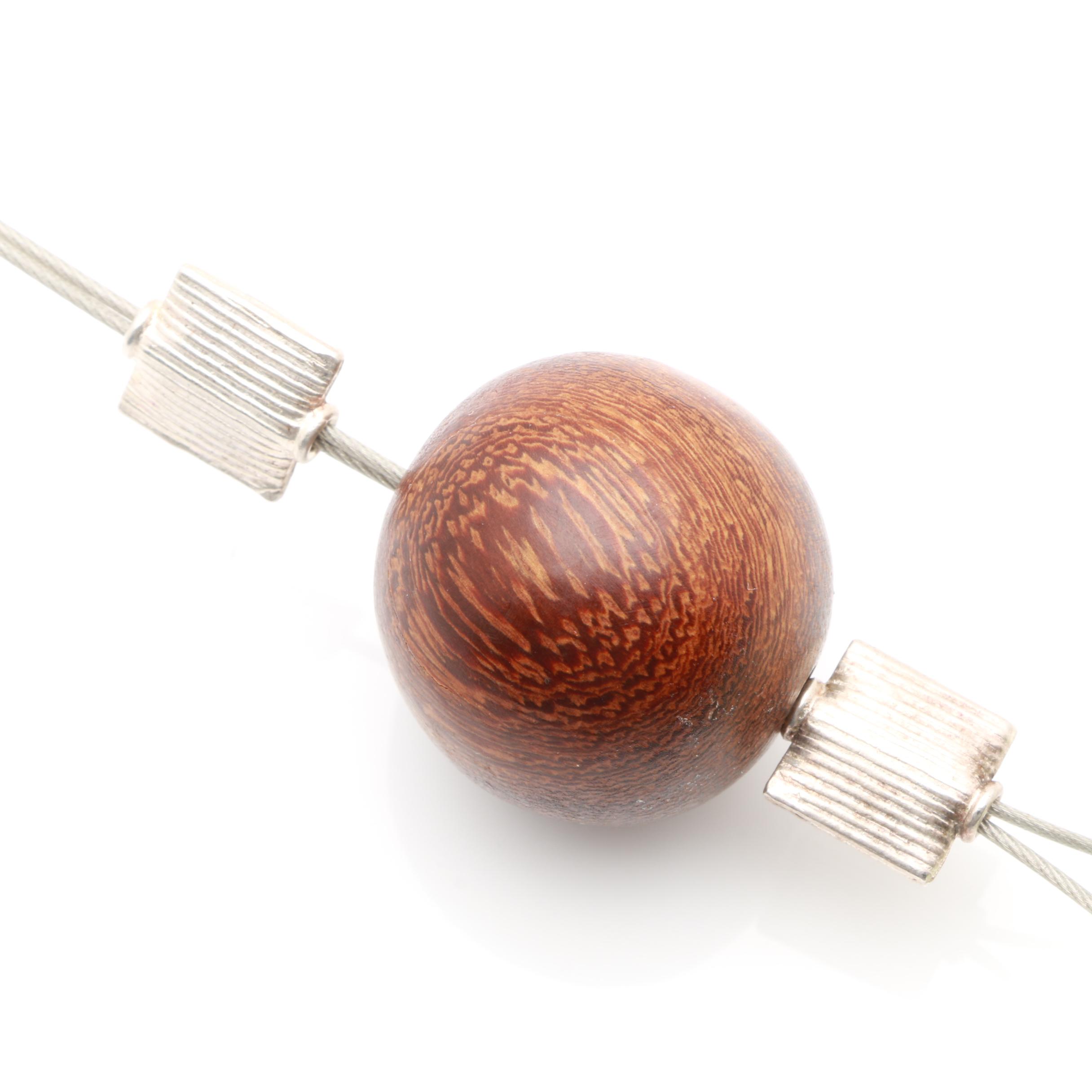 Sterling Silver and Stainless Steel Bowenite, Wood and Coral Necklace