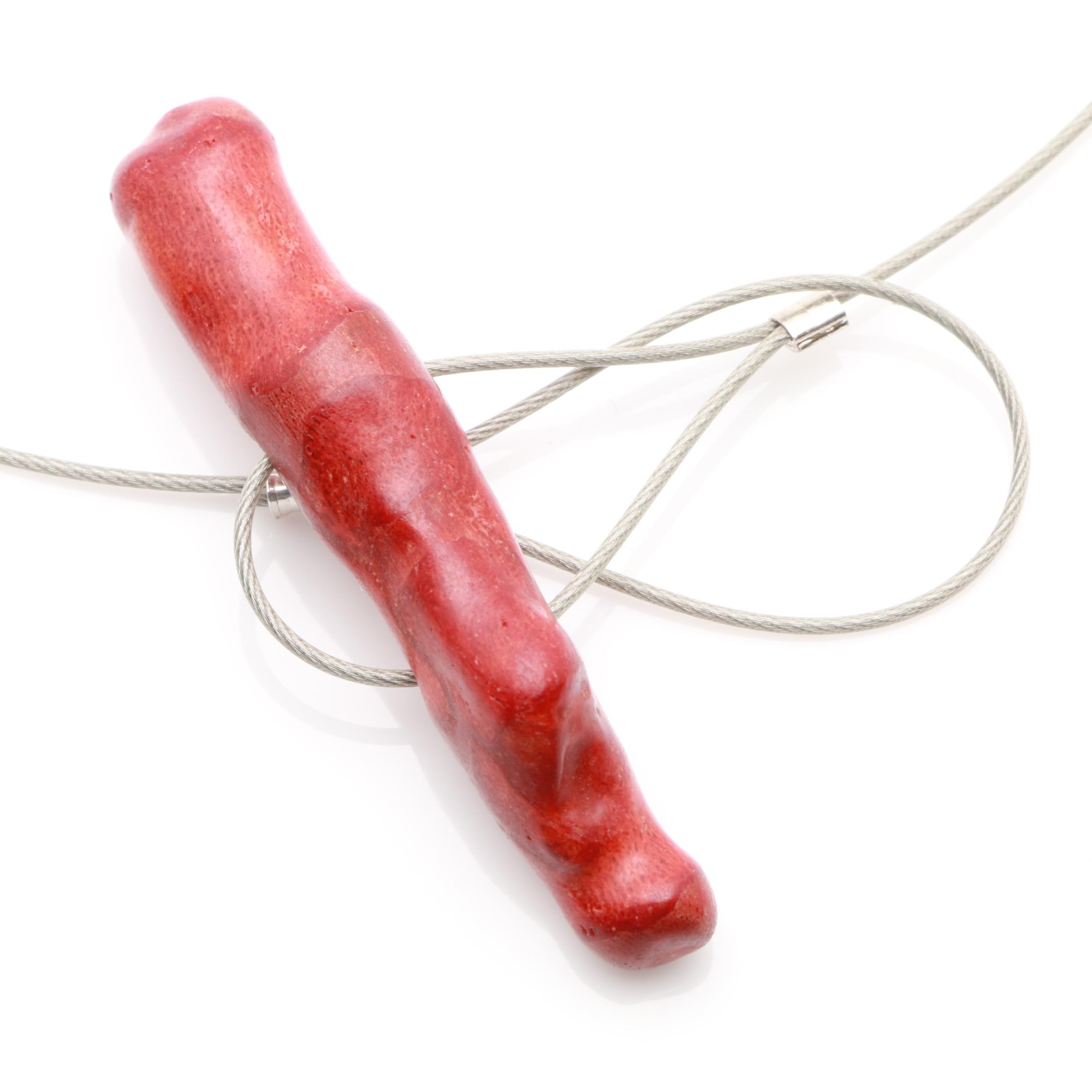 Sterling Silver and Stainless Steel Bowenite, Wood and Coral Necklace