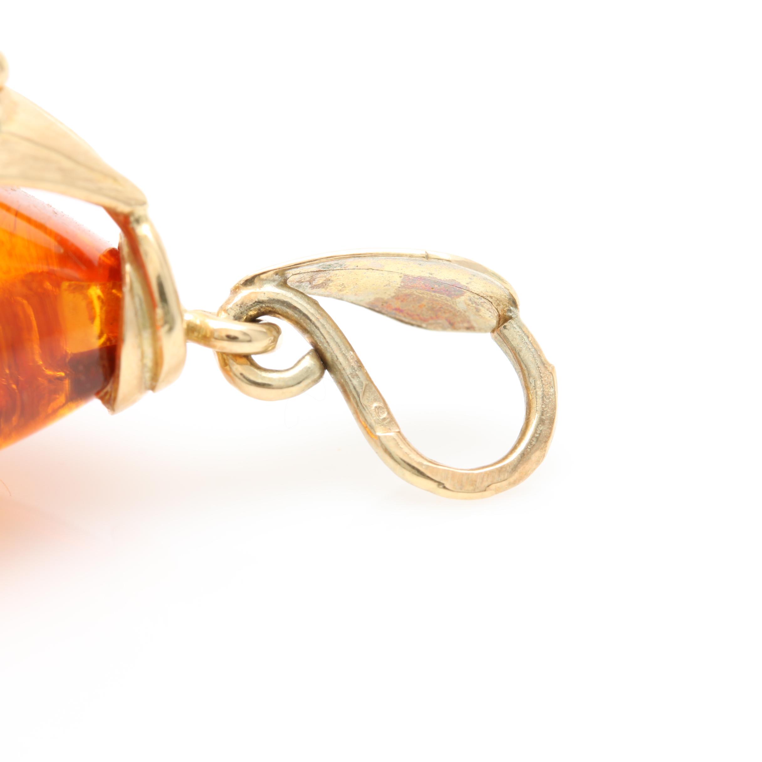 14K Yellow Gold Amber Pear Drop Pendant