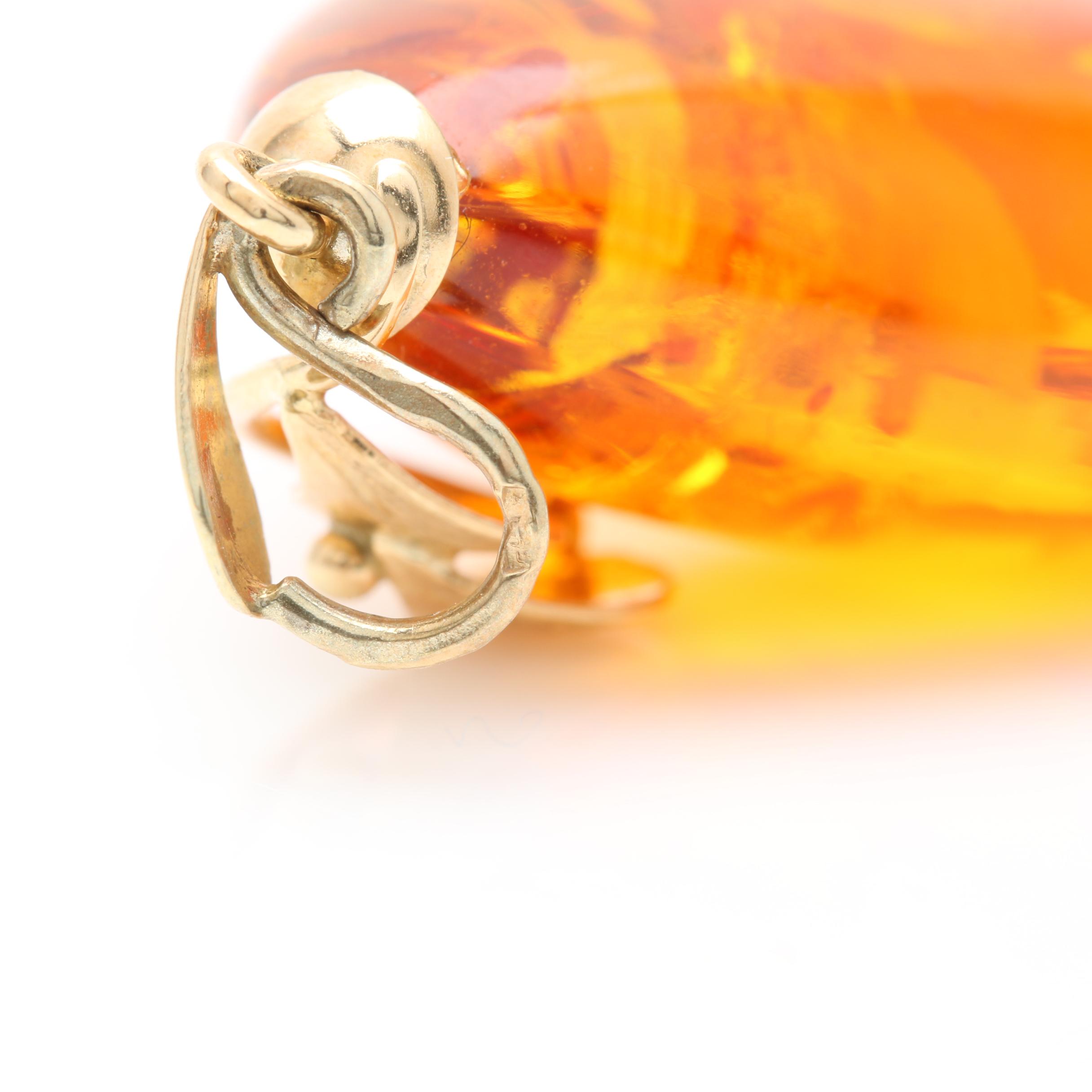 14K Yellow Gold Amber Pear Drop Pendant