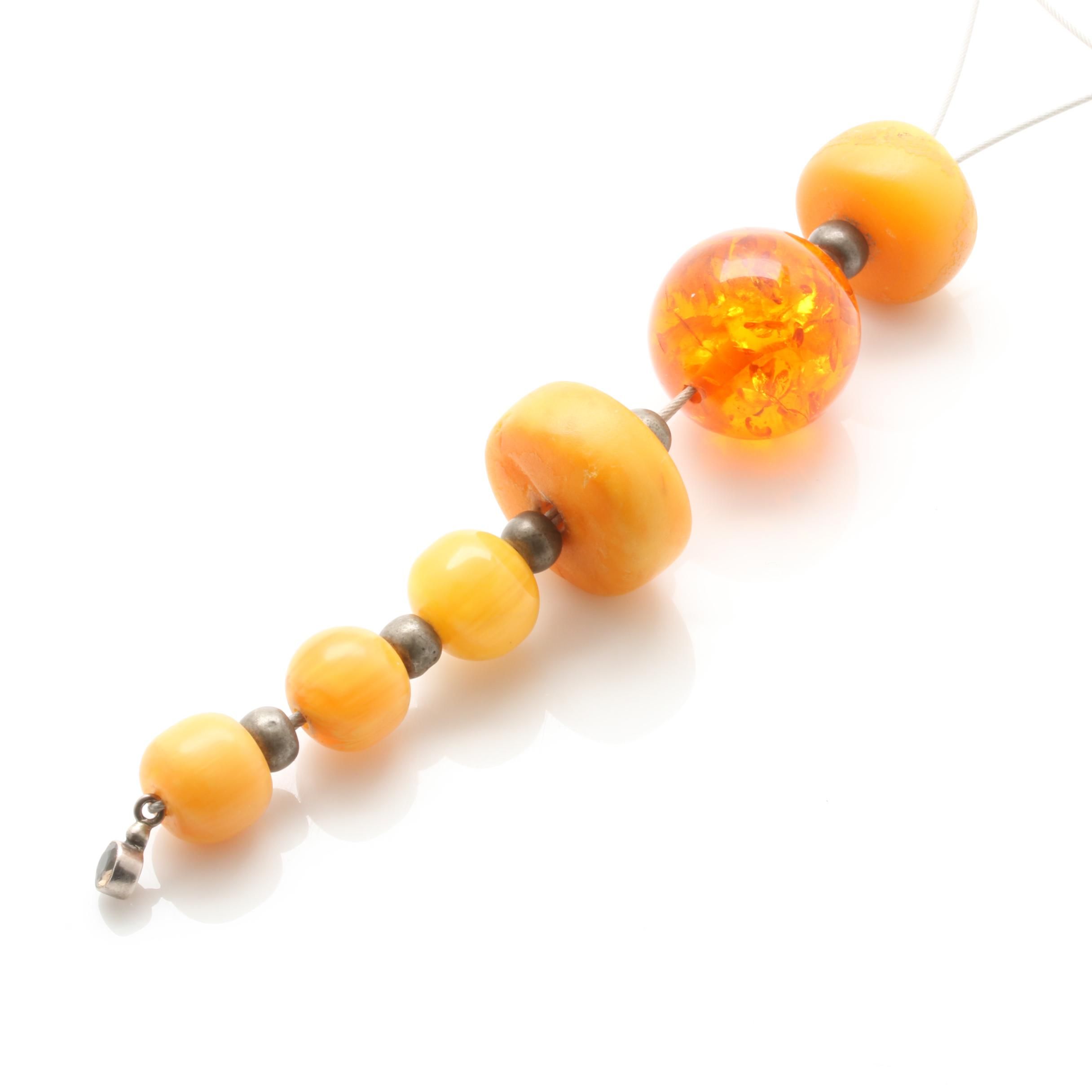 Sterling Silver Amber and Smoky Quartz Necklace