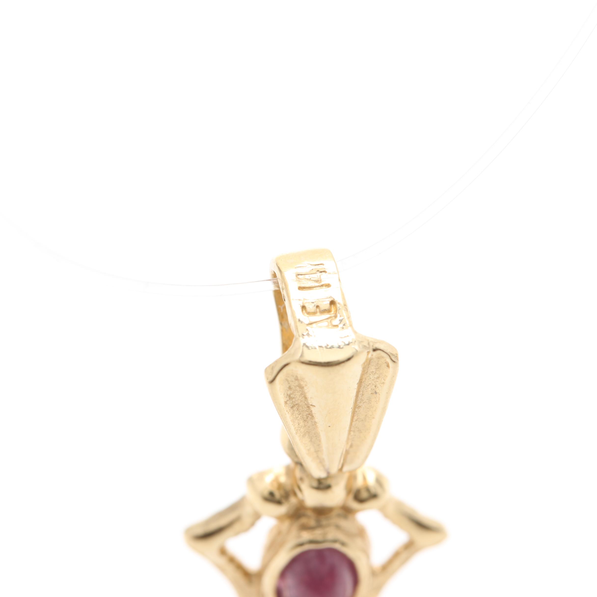 14K Yellow Gold Emerald and Ruby Cross Pendant