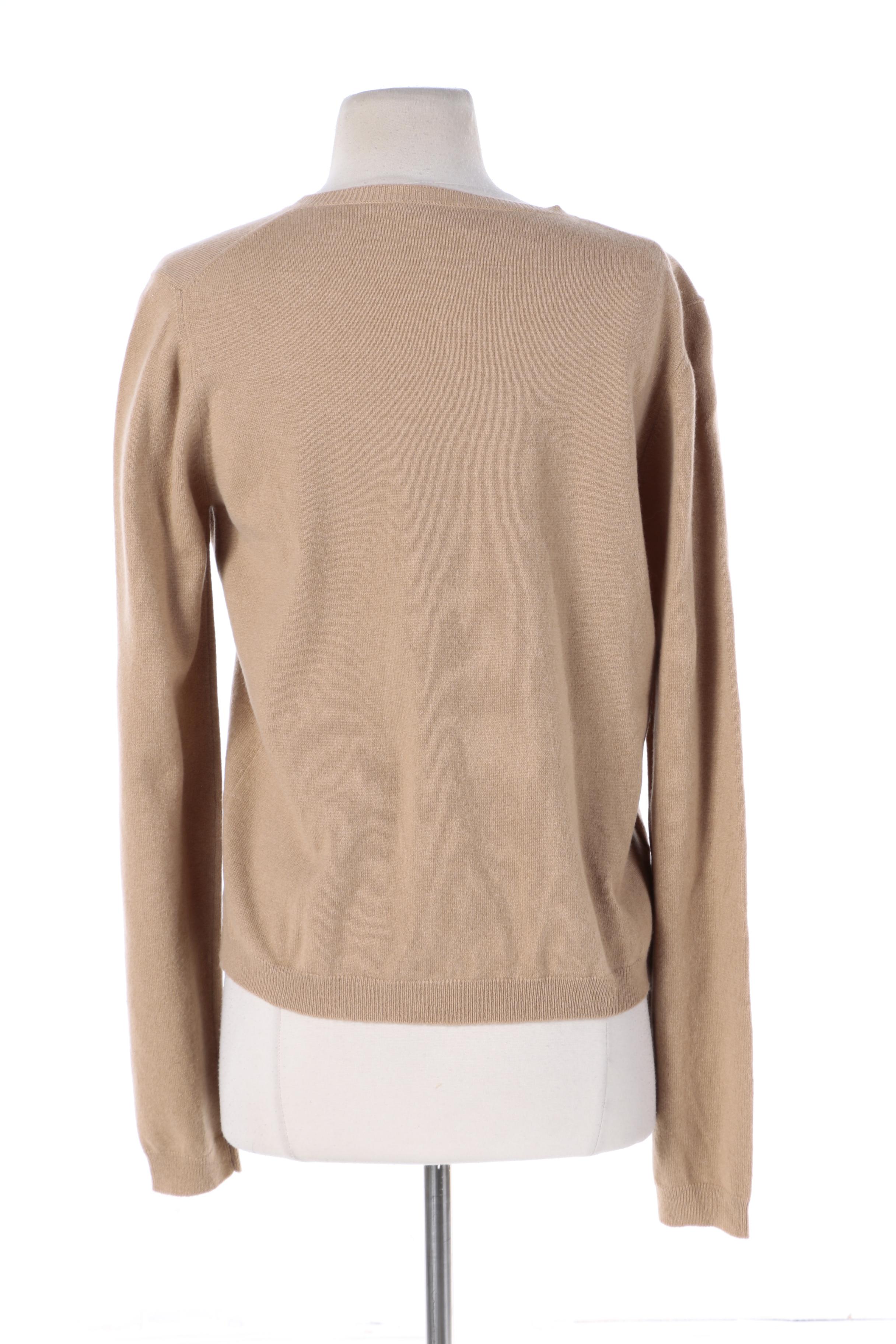 Prada Tan Cashmere Cardigan with Yellow and Black Embellishment