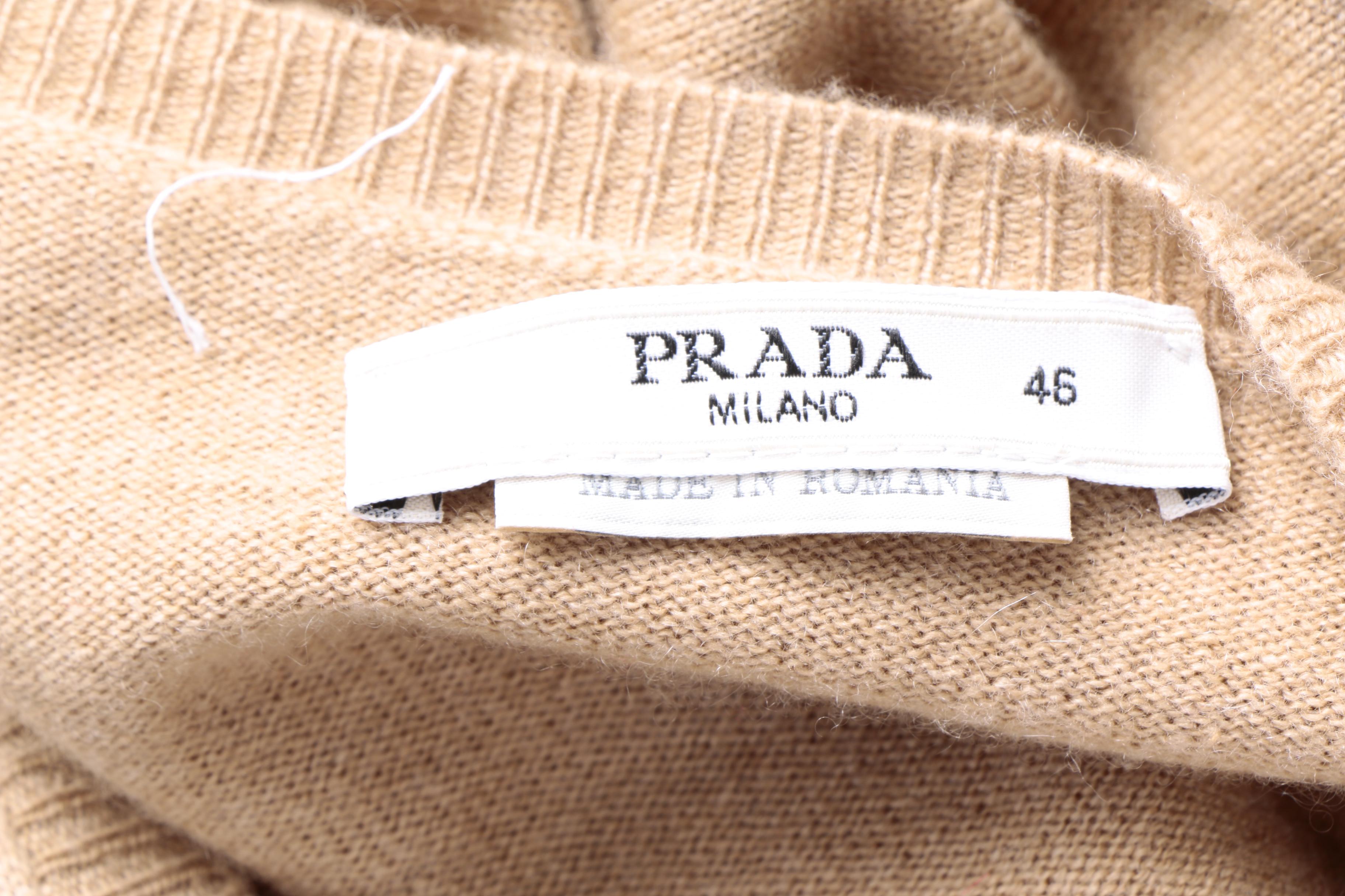 Prada Tan Cashmere Cardigan with Yellow and Black Embellishment