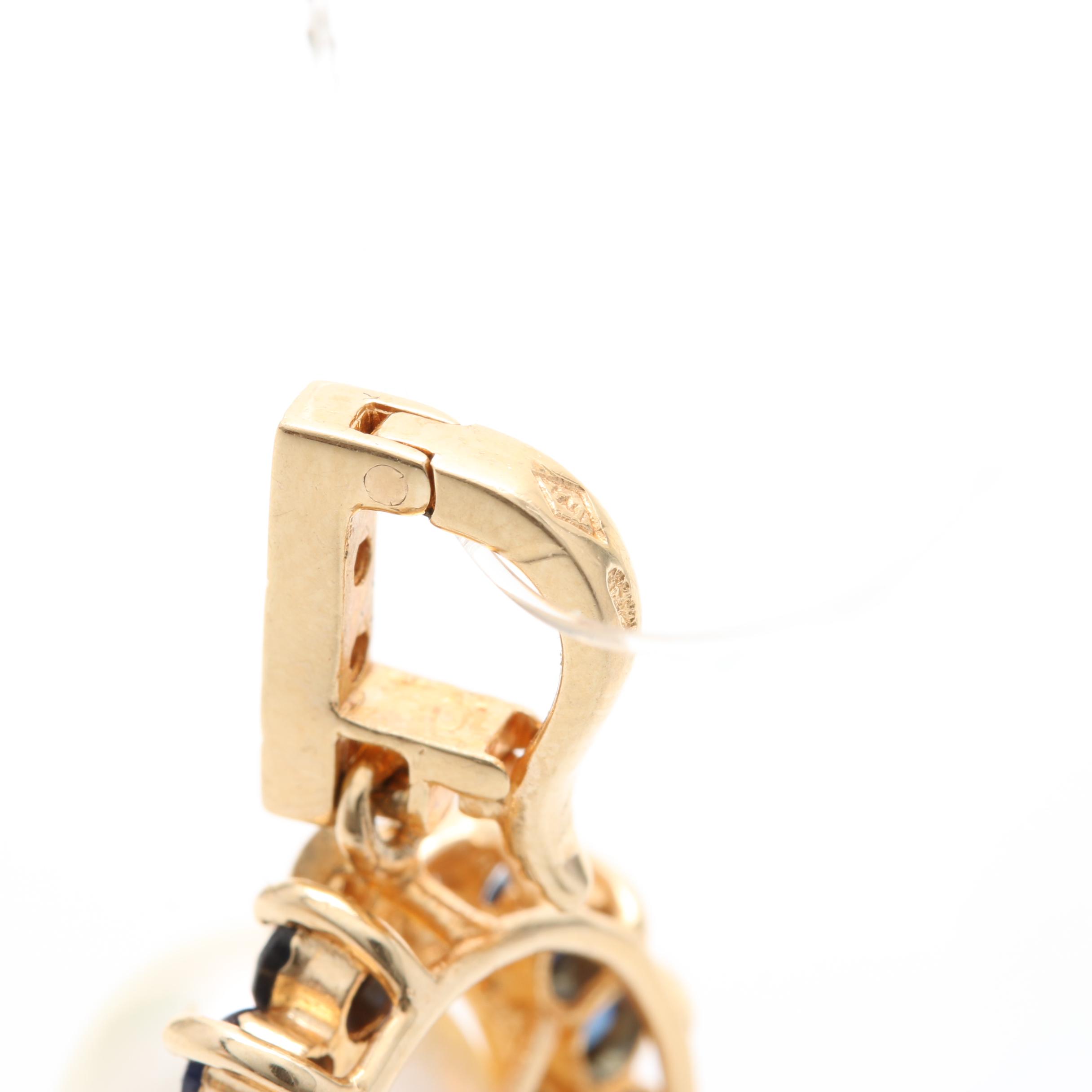 14K Yellow Gold Cultured Pearl, Blue Sapphire, and Diamond Pendant