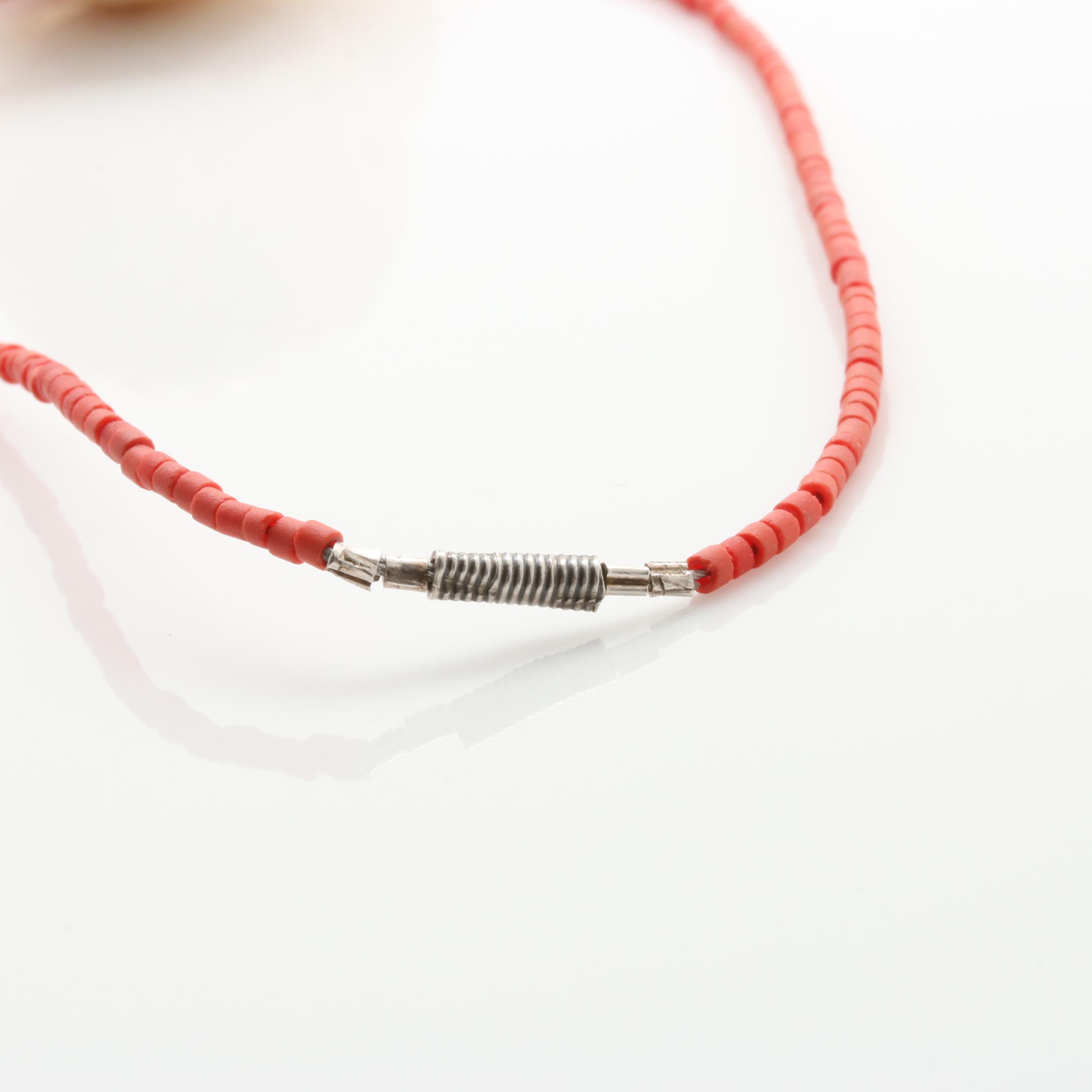 Chinese Sterling Silver Carved Bone Necklace With Horse Hair Tassel