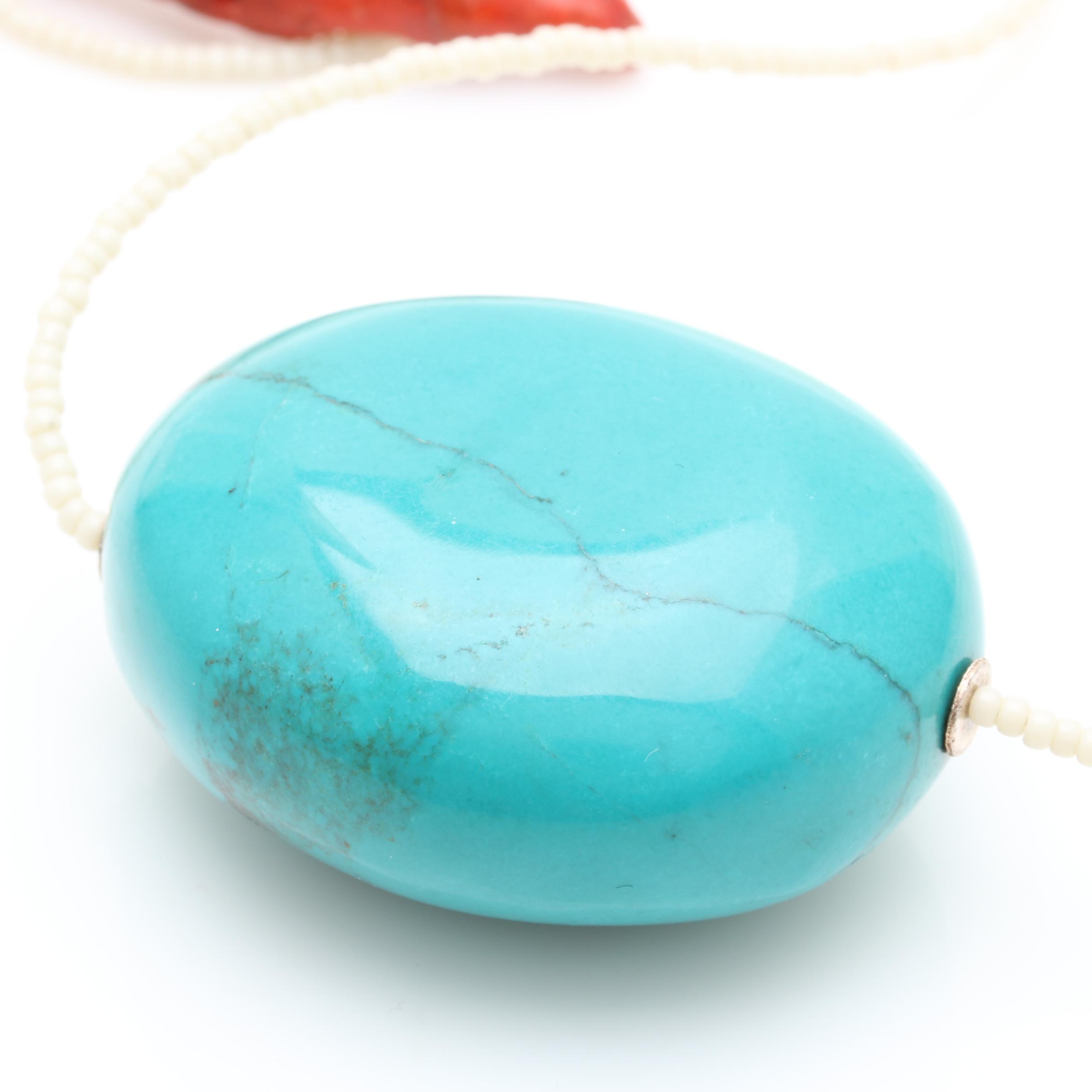 Stabilized Coral, Dyed Howlite, and Glass Necklace