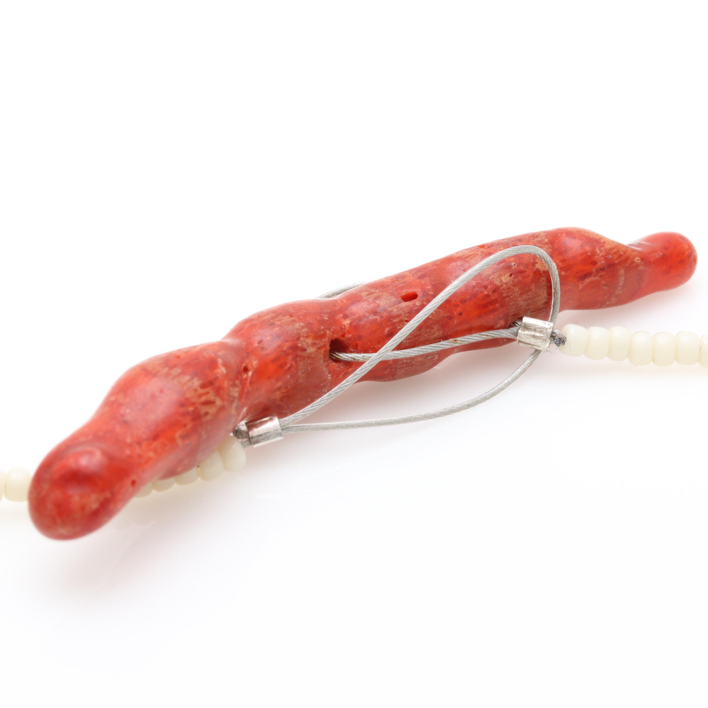 Stabilized Coral, Dyed Howlite, and Glass Necklace