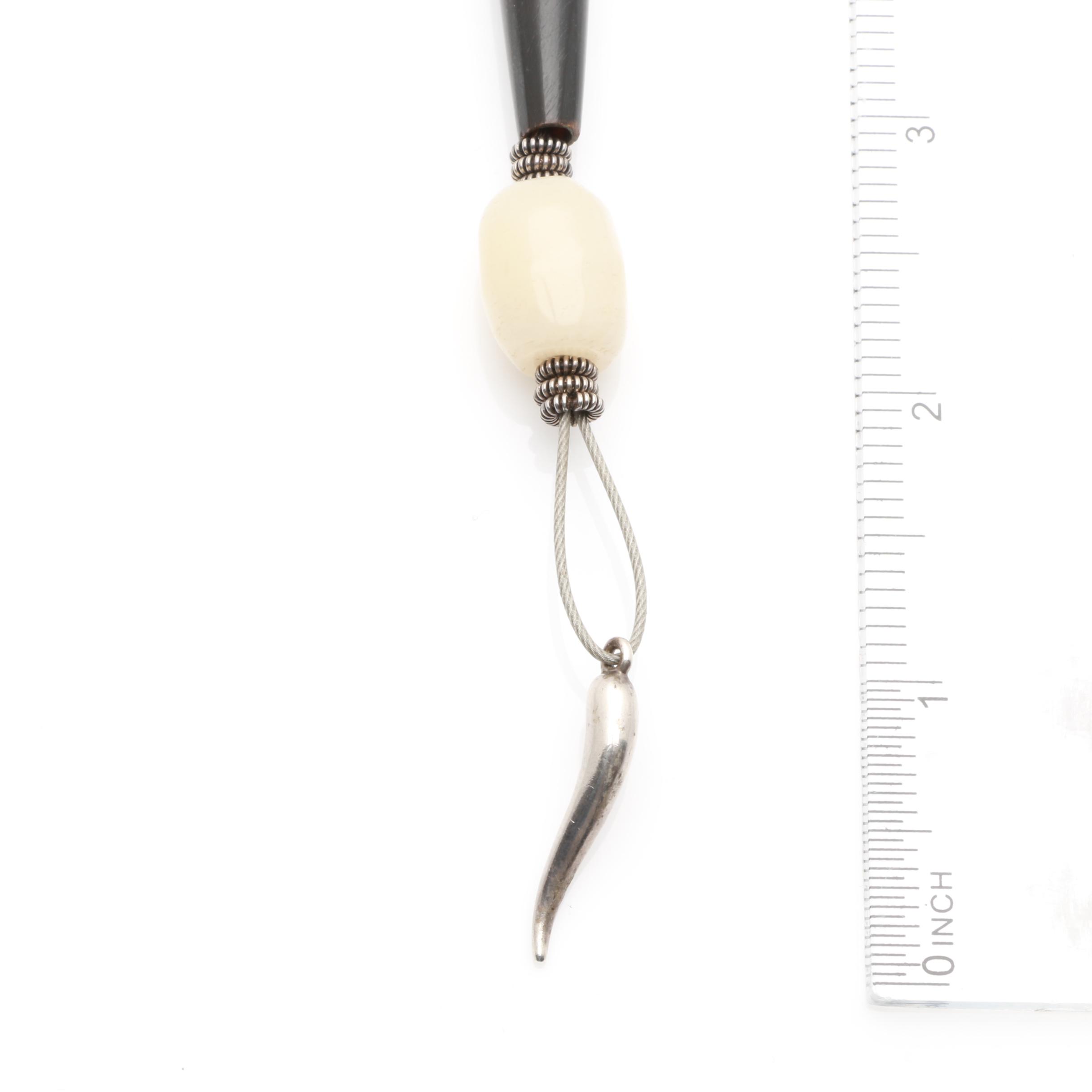 Sterling Silver and Stainless Steel Horn and Agate Necklace