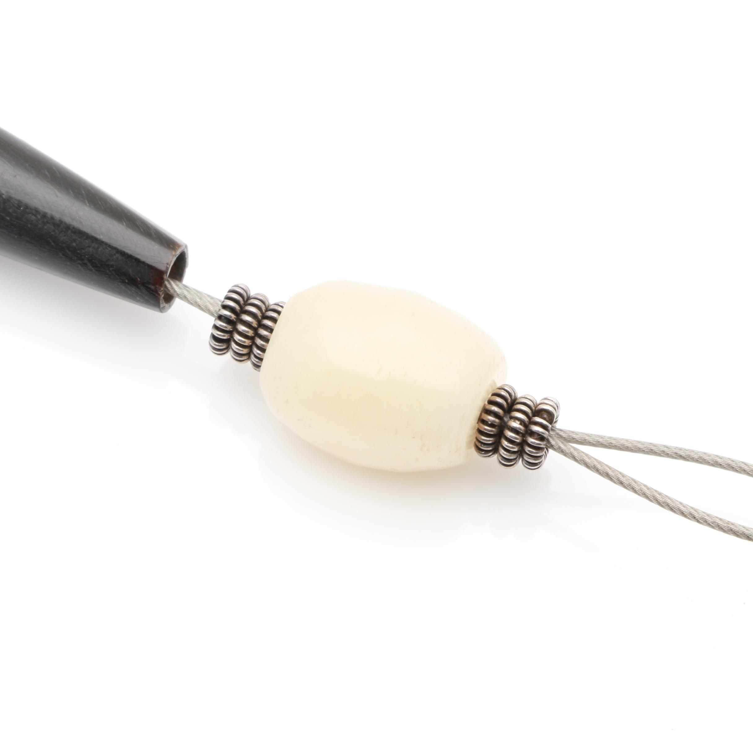 Sterling Silver and Stainless Steel Horn and Agate Necklace