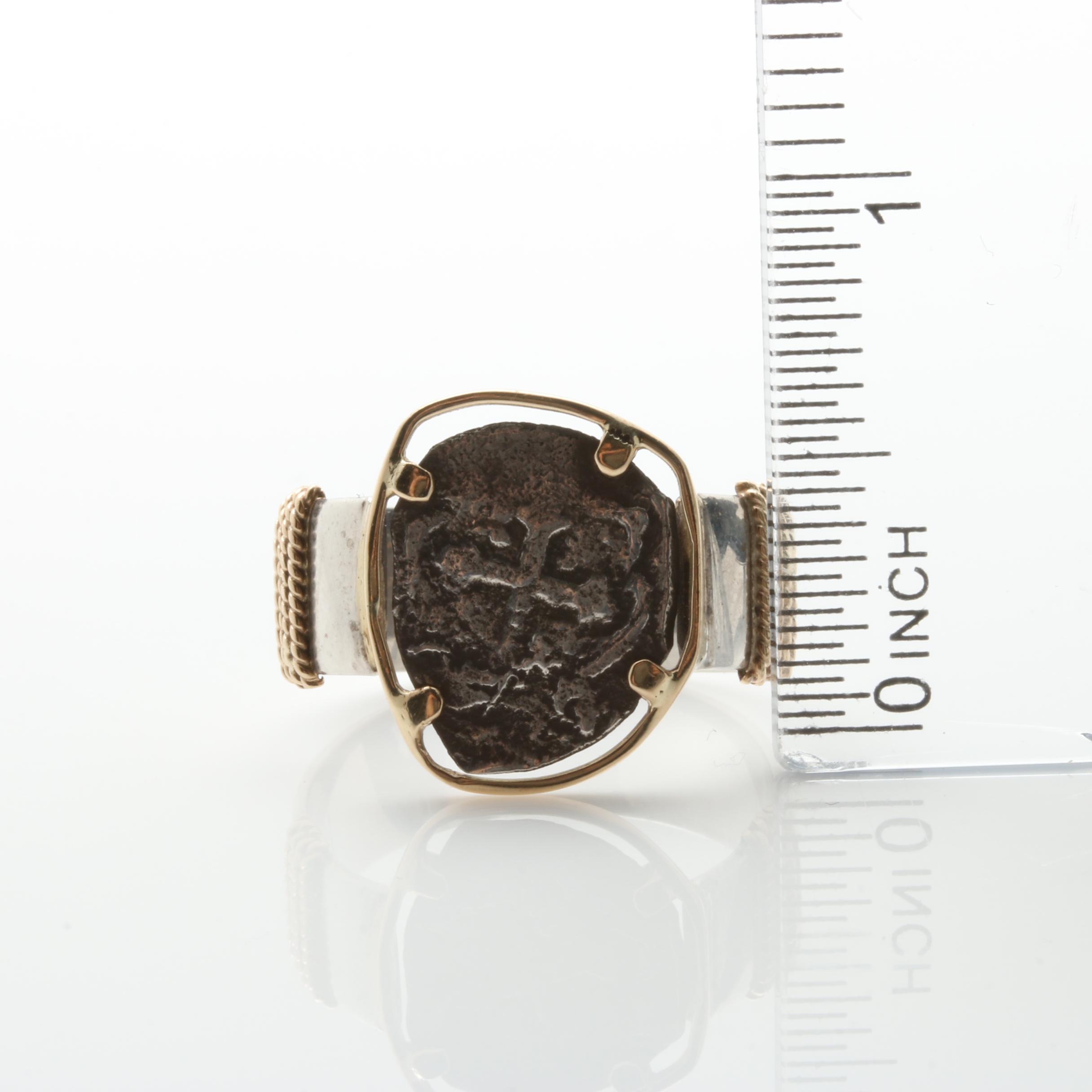 14K Gold and Sterling Silver Spanish Colonial Cob Coin Pendant and Ring