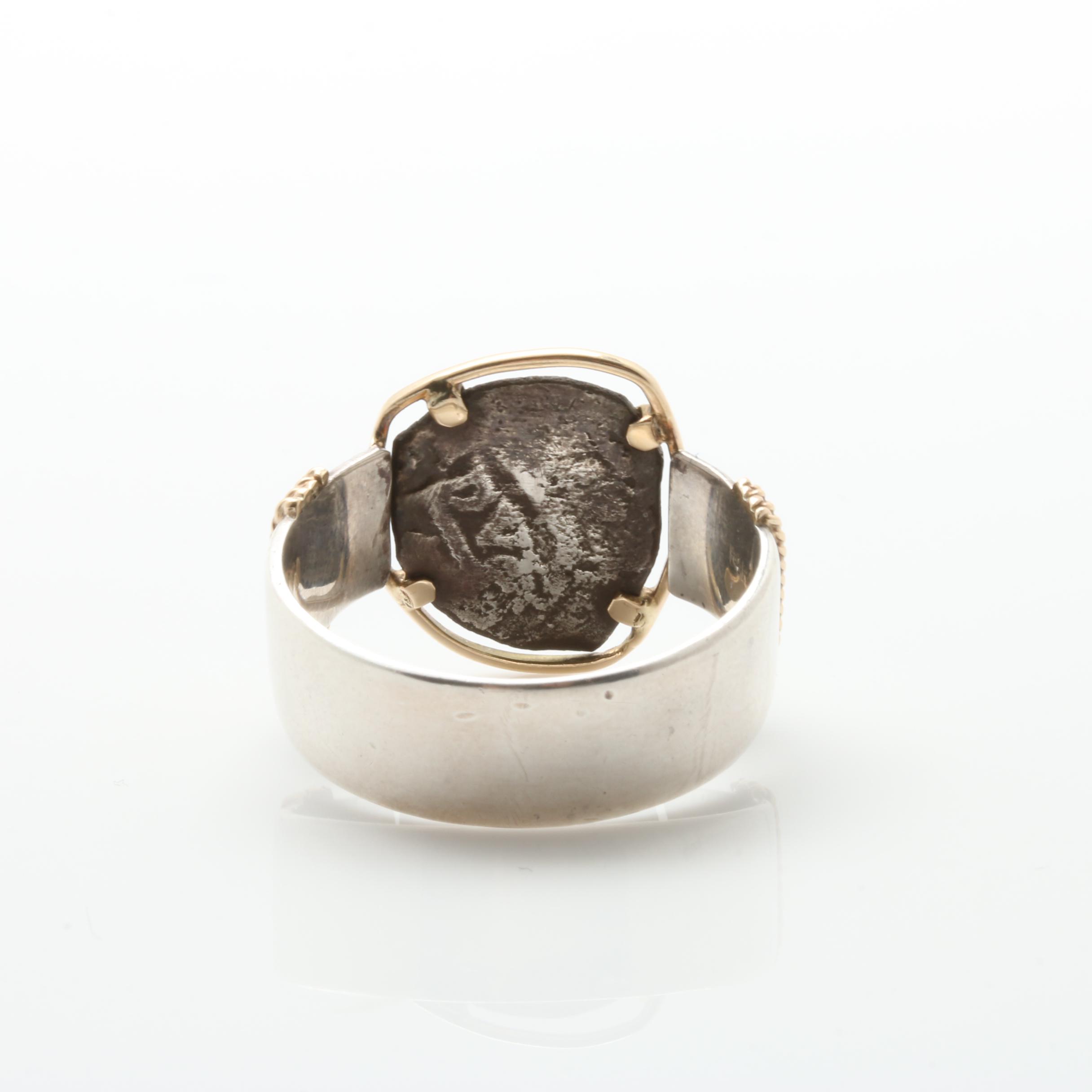 14K Gold and Sterling Silver Spanish Colonial Cob Coin Pendant and Ring