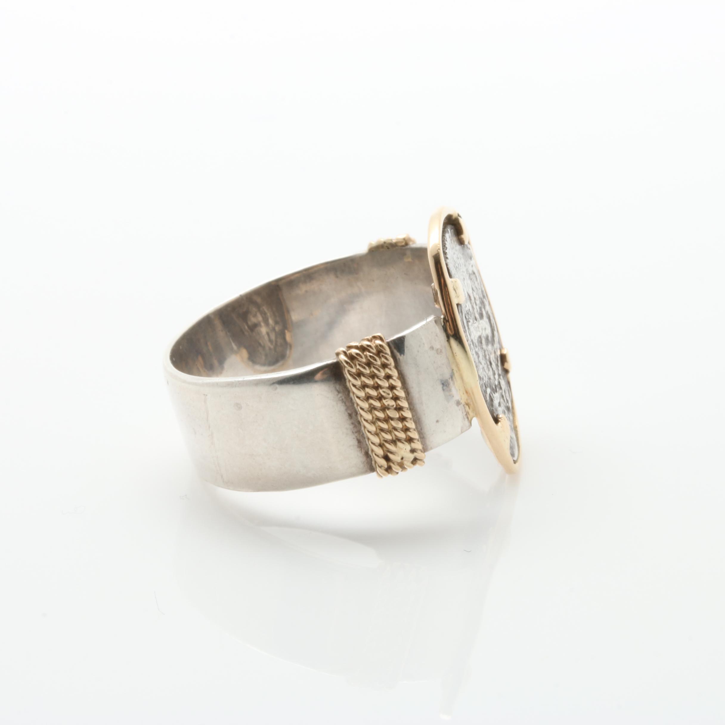 14K Gold and Sterling Silver Spanish Colonial Cob Coin Pendant and Ring