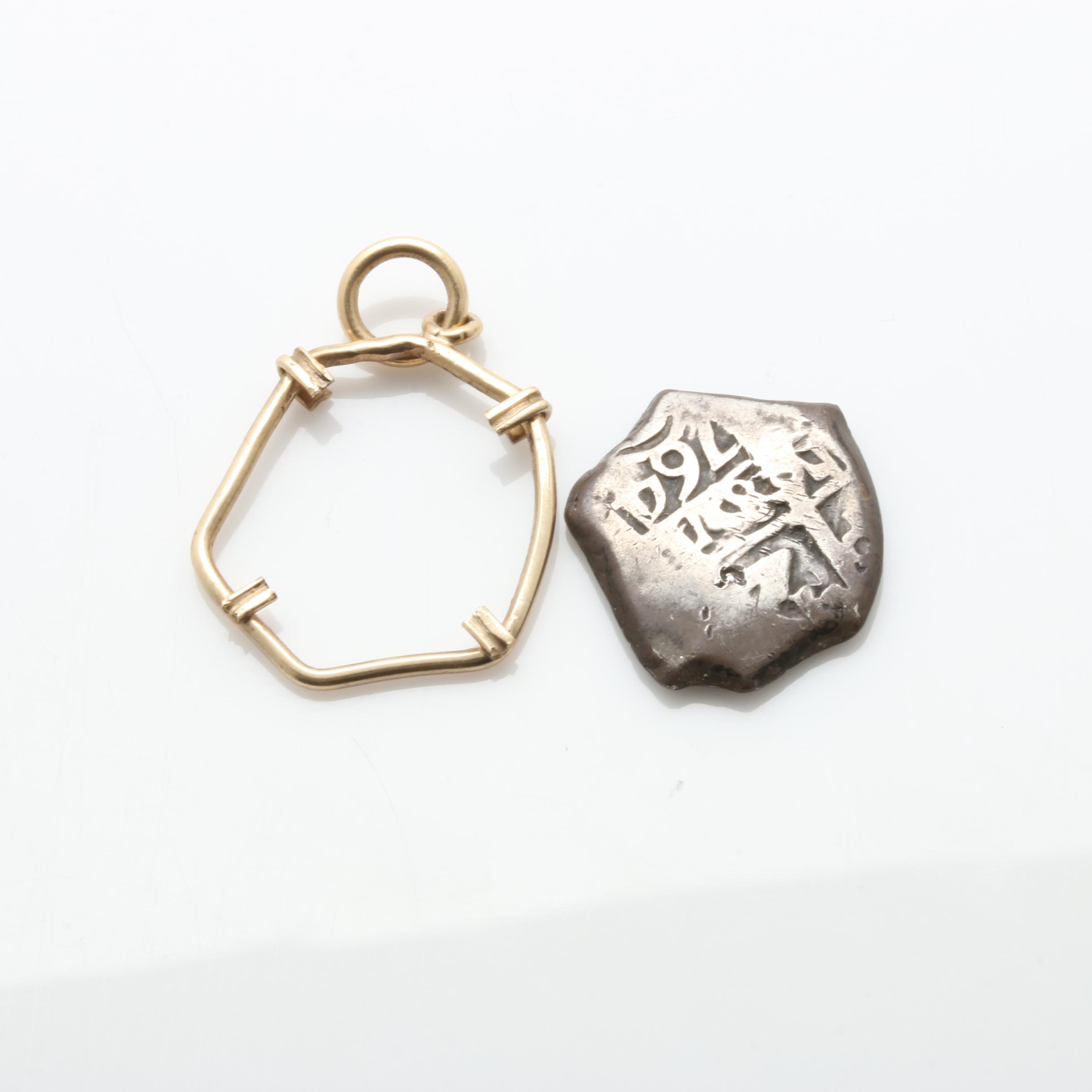 14K Gold and Sterling Silver Spanish Colonial Cob Coin Pendant and Ring