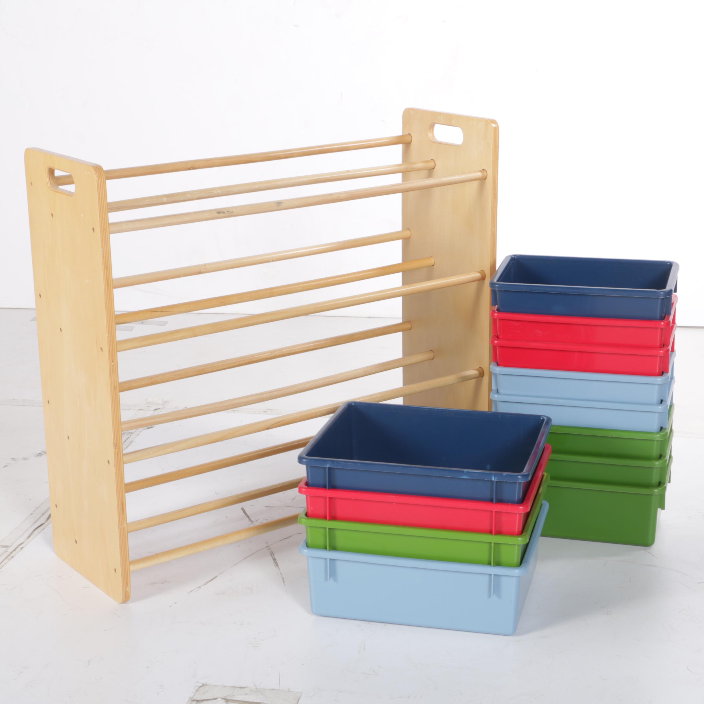 Children's Wooden Storage Rack With Plastic Bins by Battat