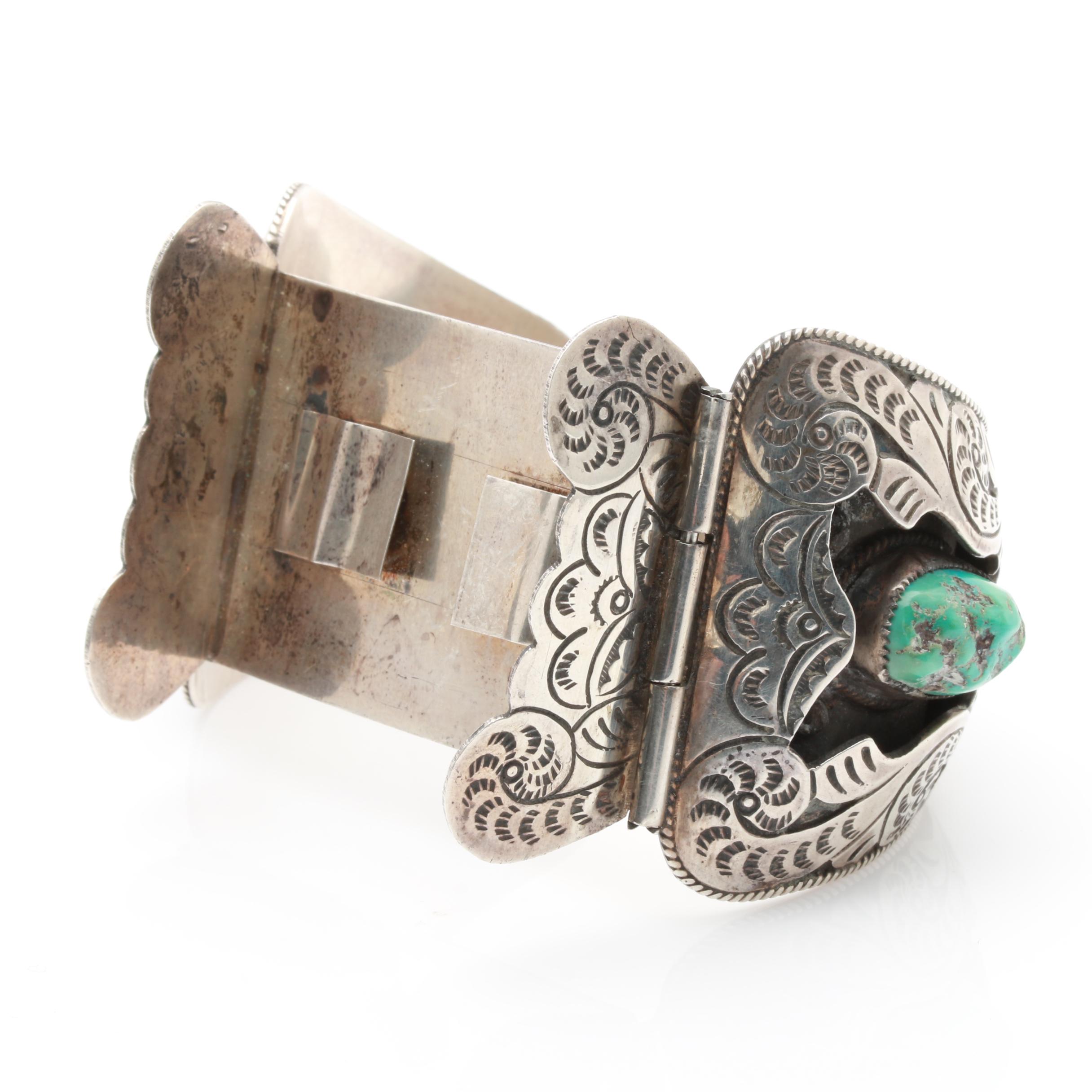 Sterling Silver Southwest Style Turquoise Watch Bracelet