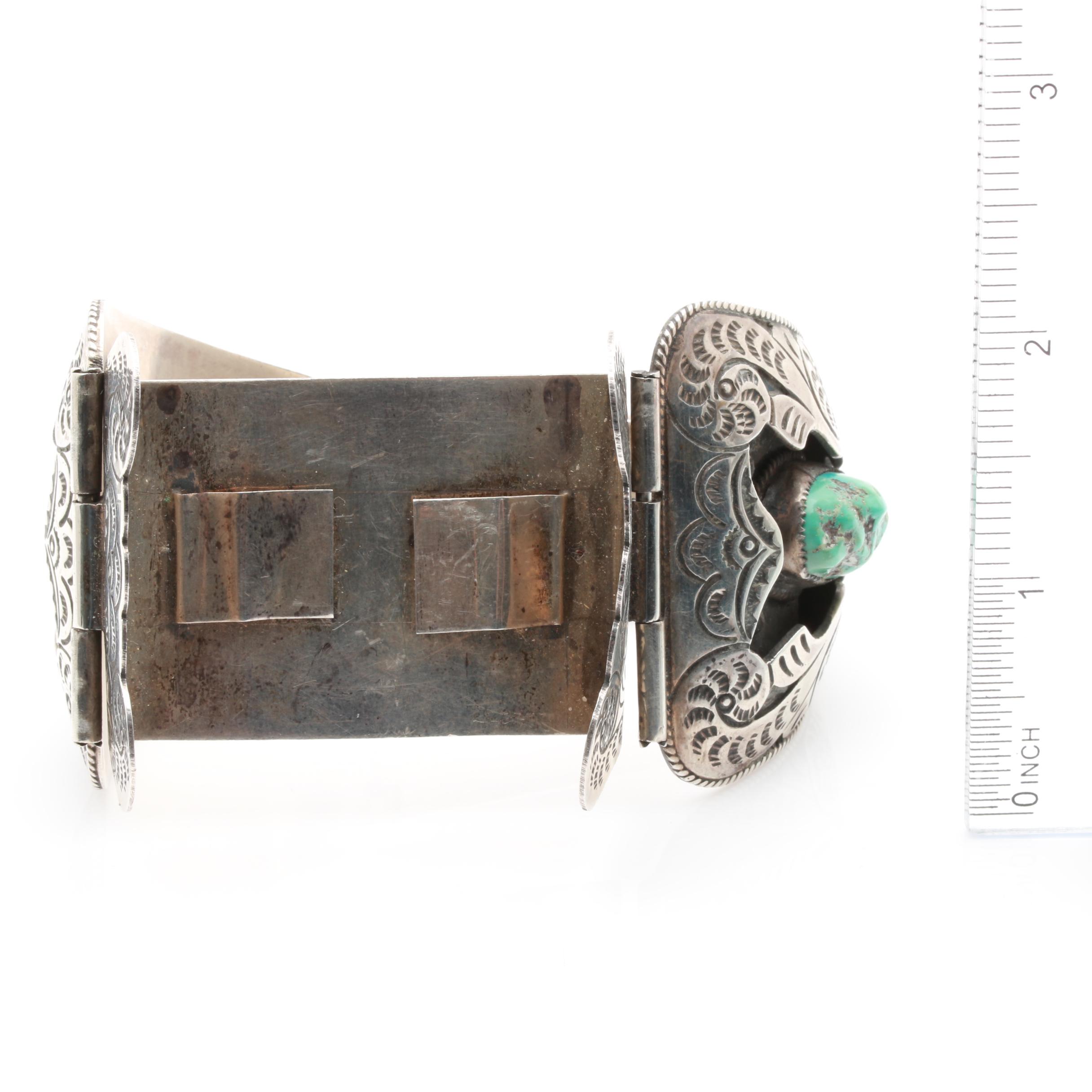 Sterling Silver Southwest Style Turquoise Watch Bracelet