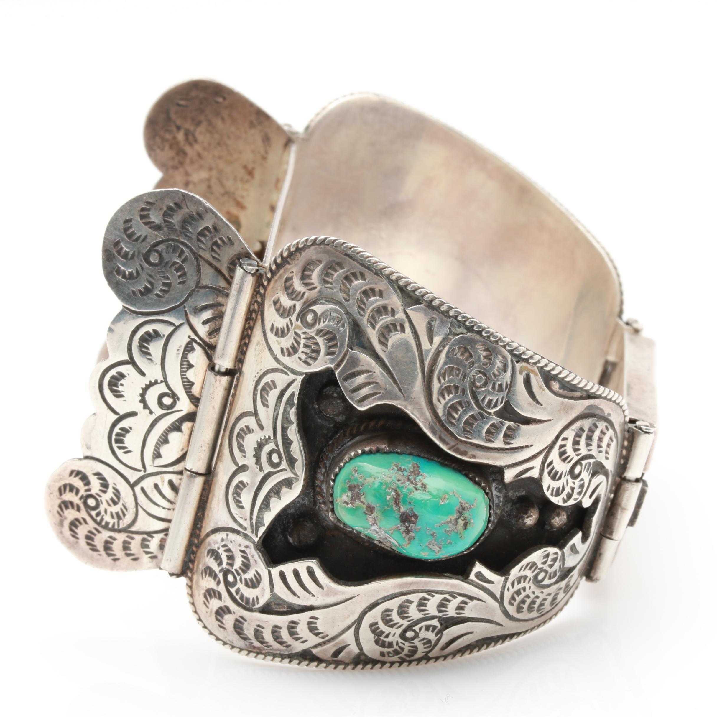 Sterling Silver Southwest Style Turquoise Watch Bracelet