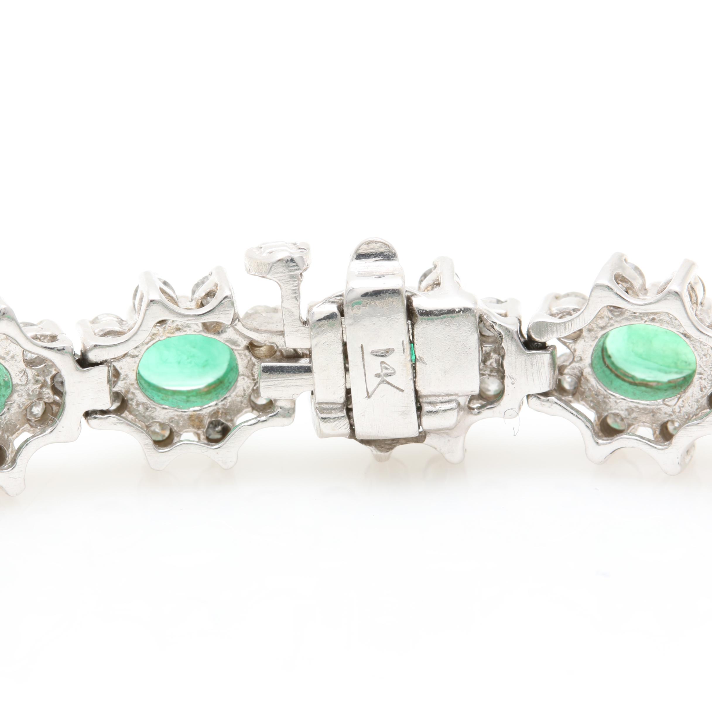 14K White Gold Emerald and 4.25 CTW Diamond Bracelet