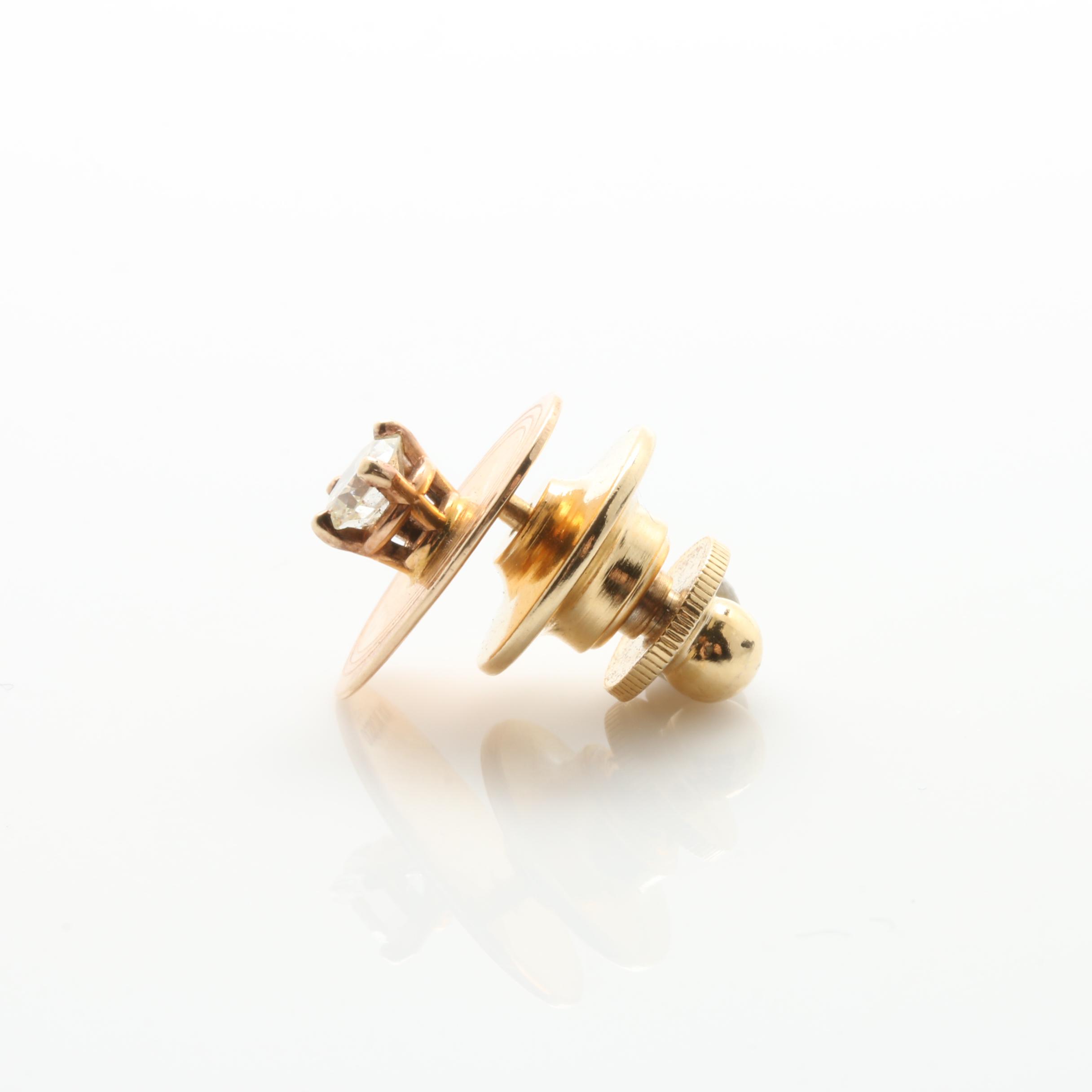 14K Yellow Gold Diamond Pin