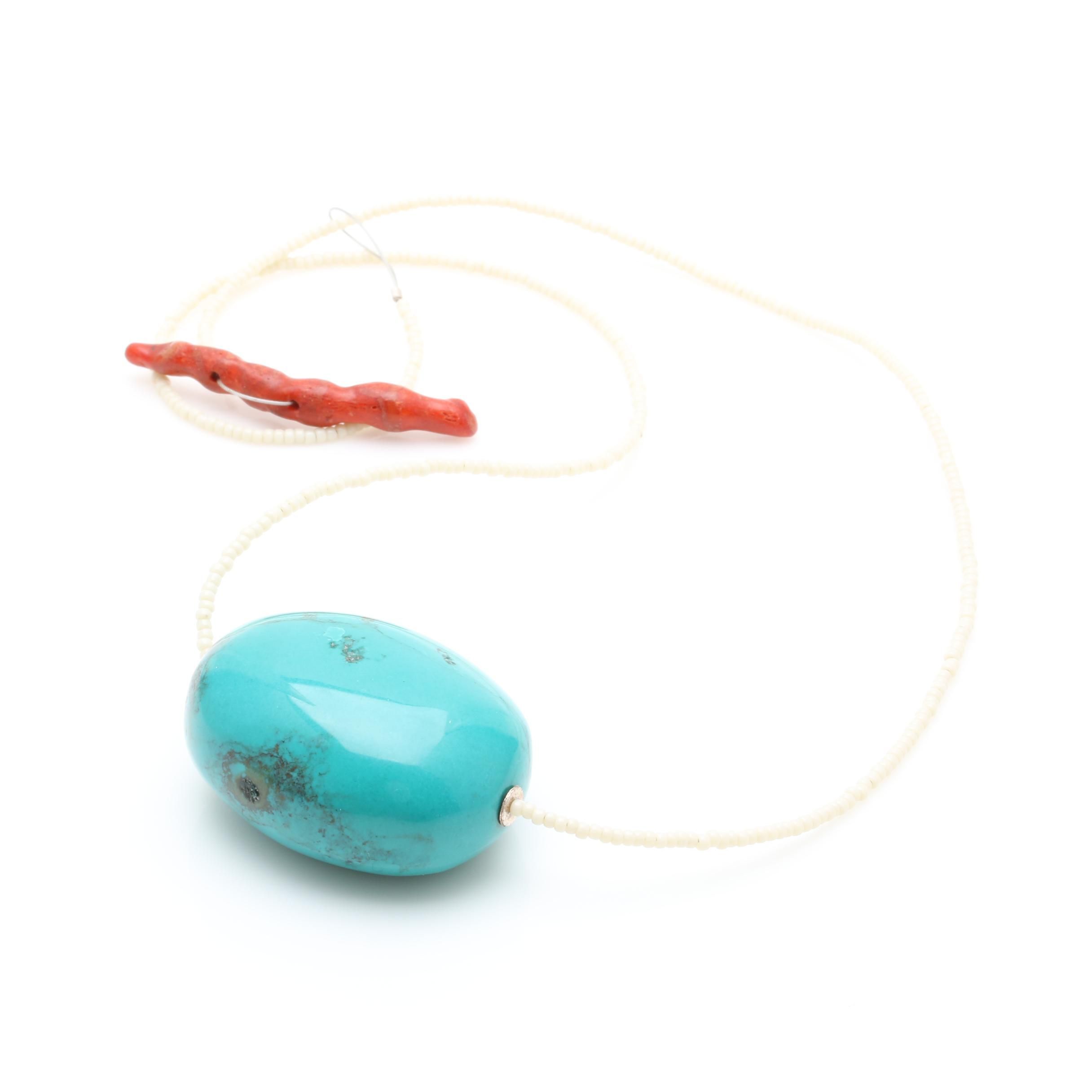 Stabilized Coral, Dyed Howlite, and Glass Necklace
