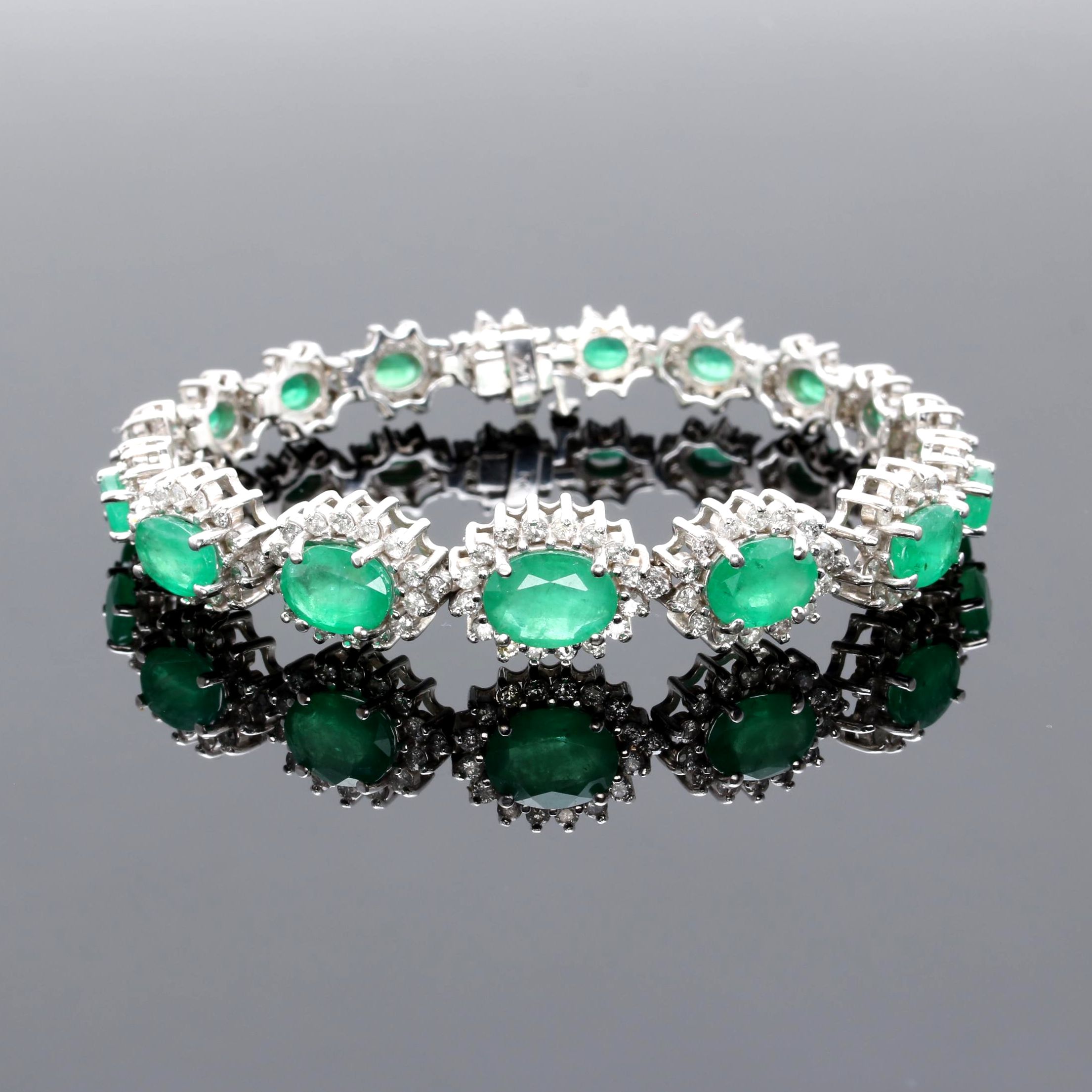 14K White Gold Emerald and 4.25 CTW Diamond Bracelet