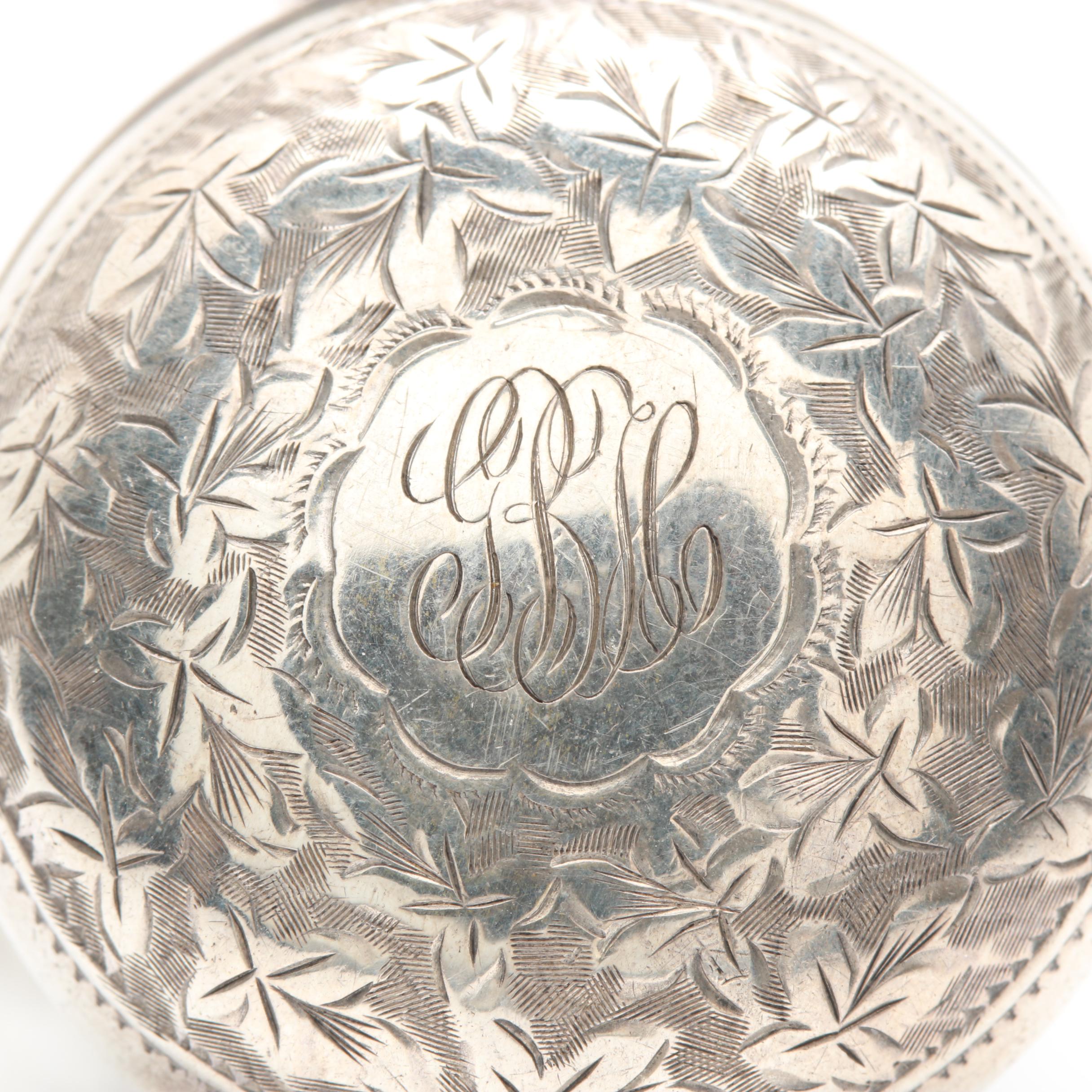 Circa 1906 Sterling Silver Coin Holder Pendant and 800 Silver Fob Chain