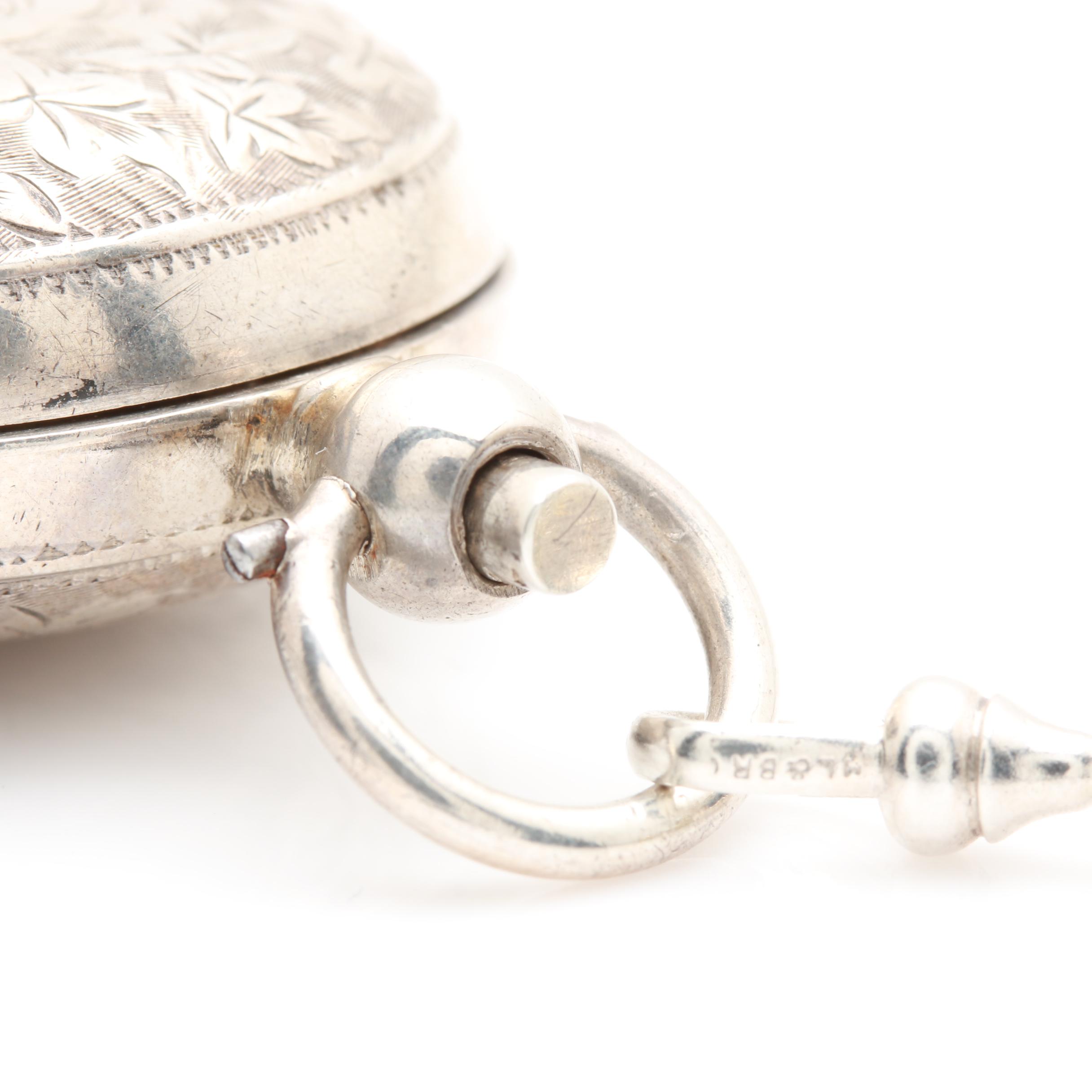 Circa 1906 Sterling Silver Coin Holder Pendant and 800 Silver Fob Chain