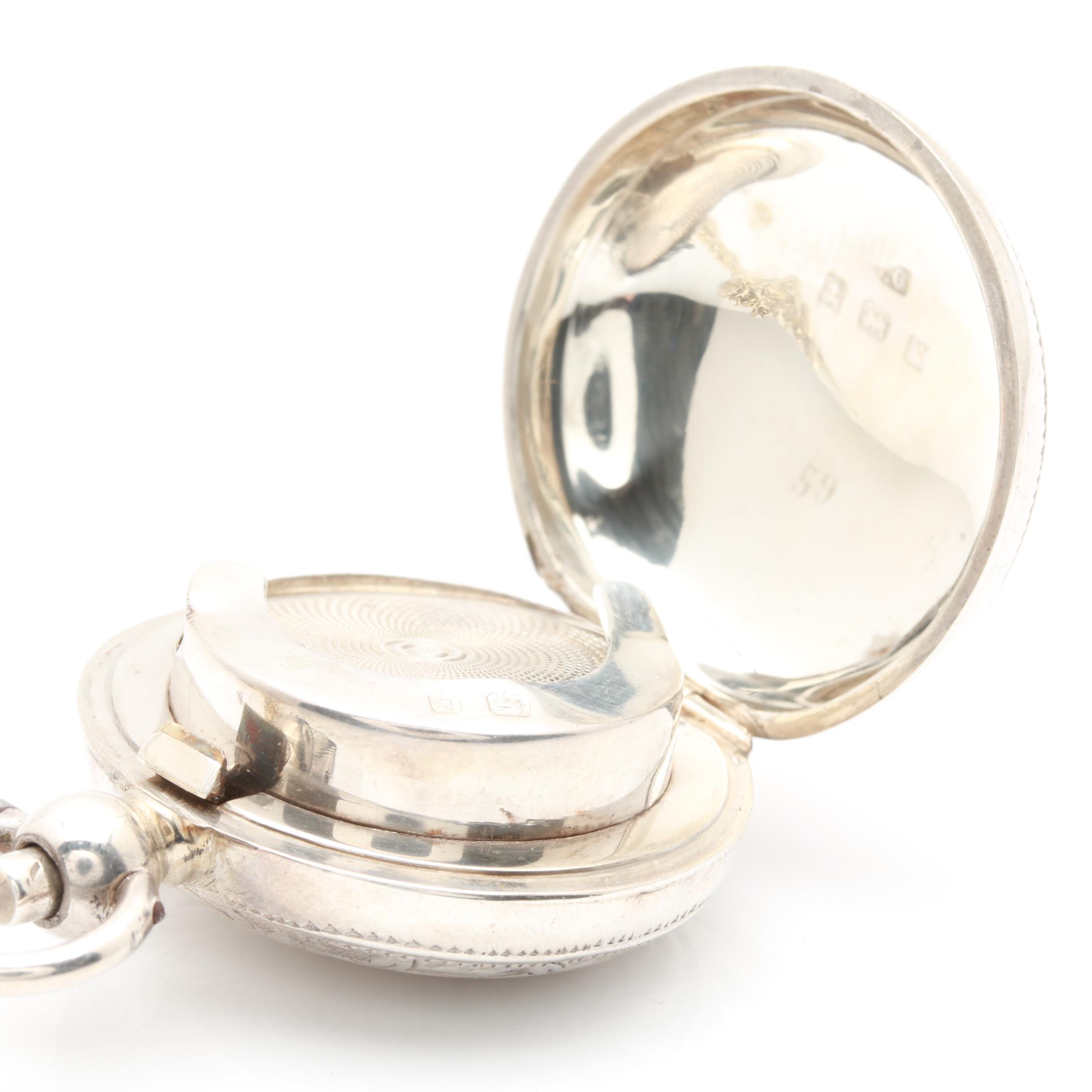 Circa 1906 Sterling Silver Coin Holder Pendant and 800 Silver Fob Chain