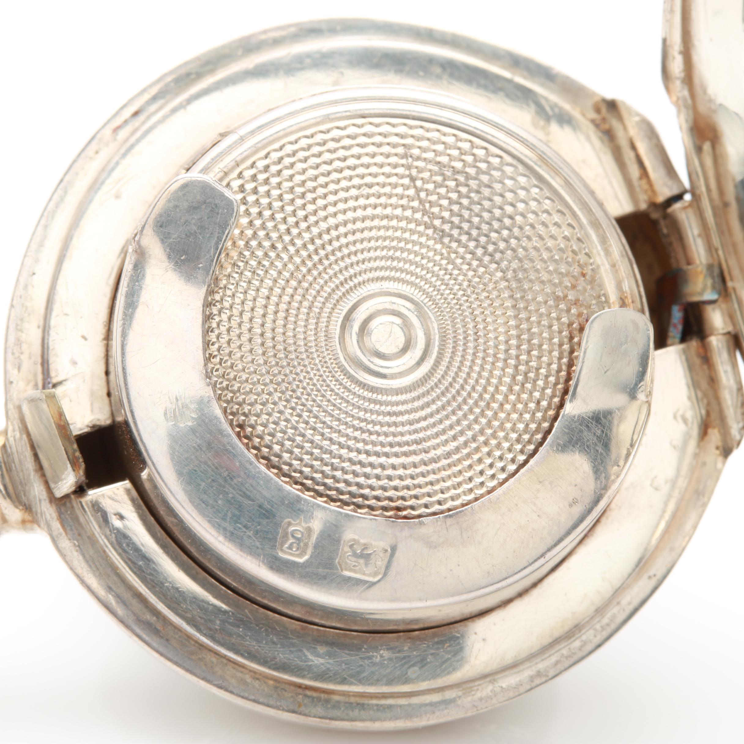 Circa 1906 Sterling Silver Coin Holder Pendant and 800 Silver Fob Chain