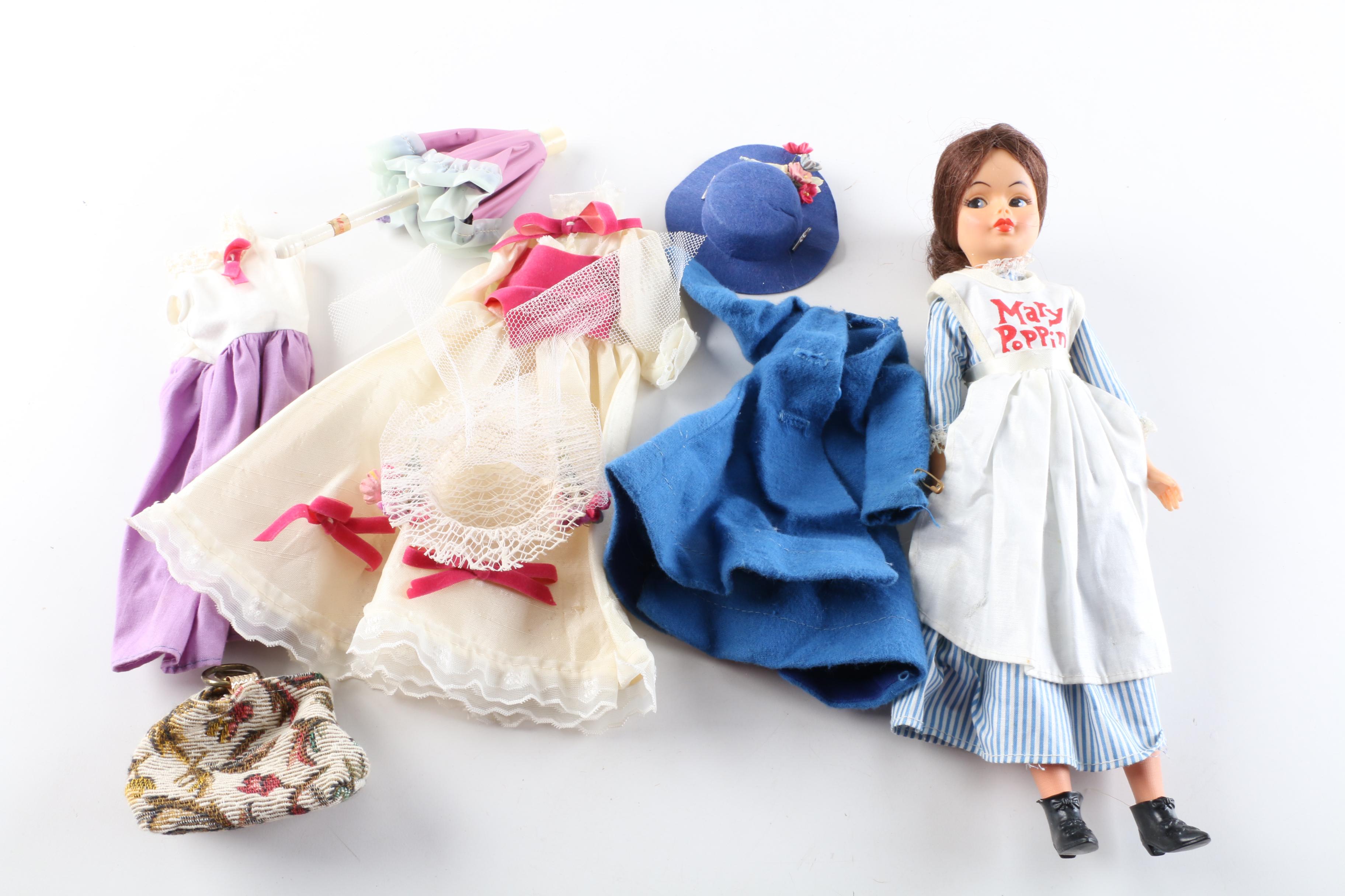 1960s Horsman "Mary Poppins" Doll with Trunk and Accessories