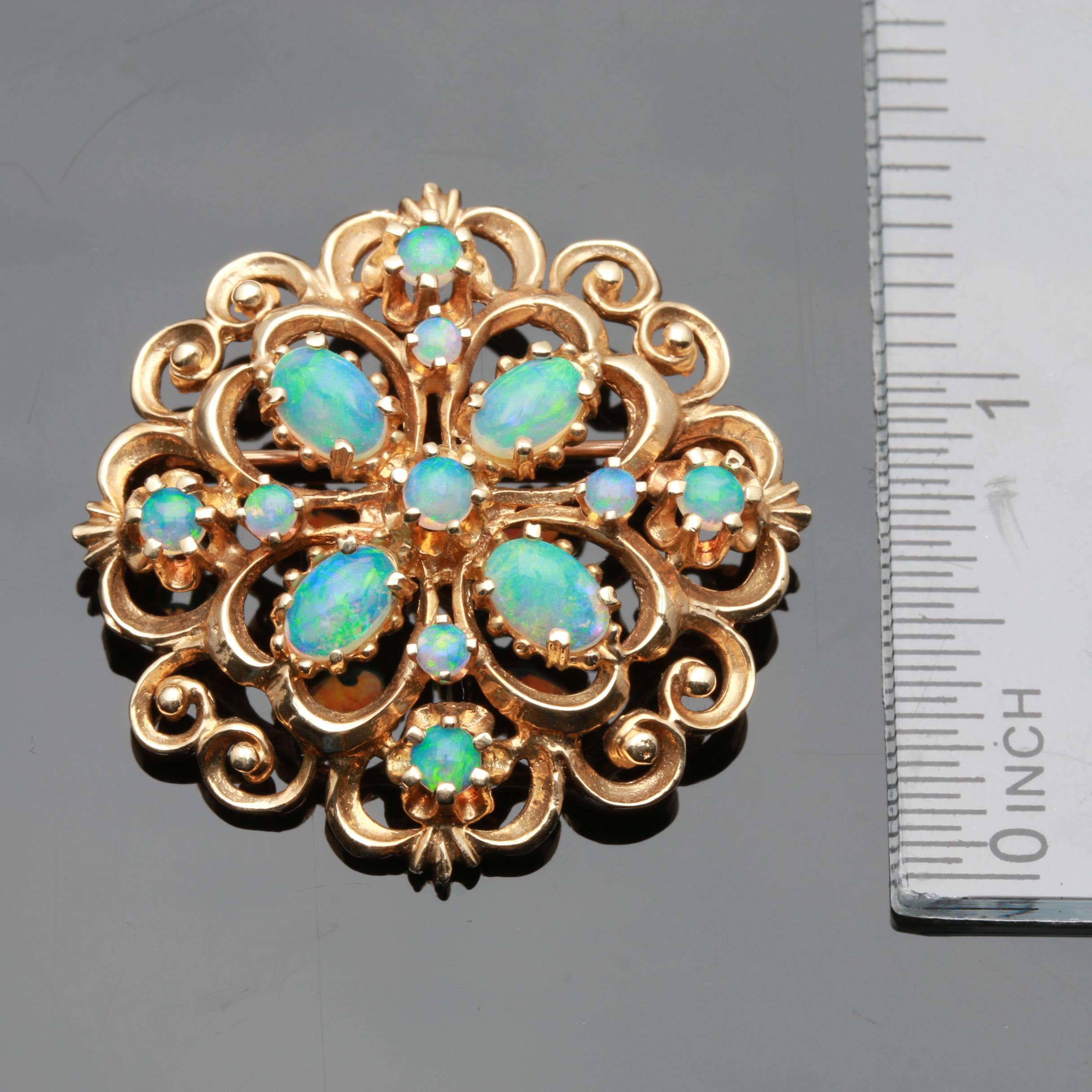 14K Yellow Gold Opal Pendant Brooch