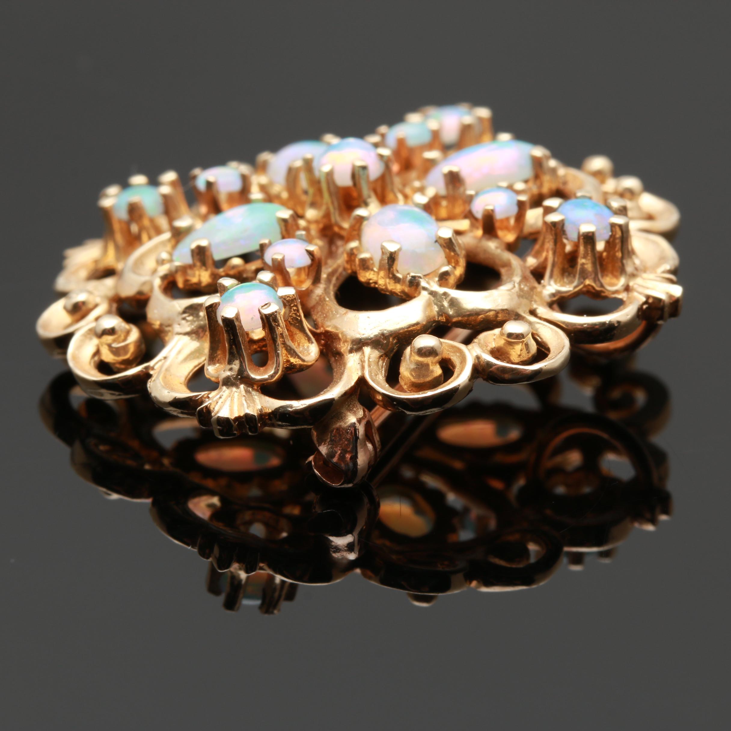 14K Yellow Gold Opal Pendant Brooch