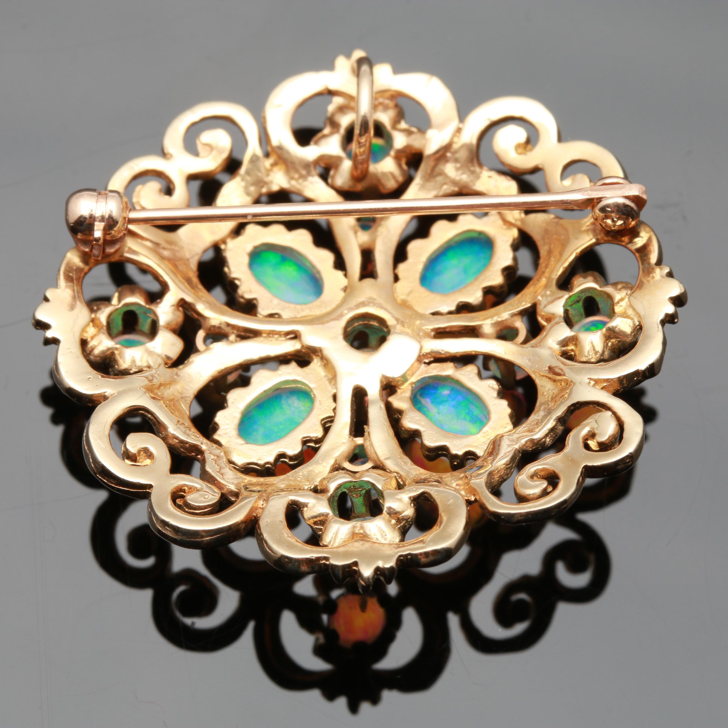 14K Yellow Gold Opal Pendant Brooch