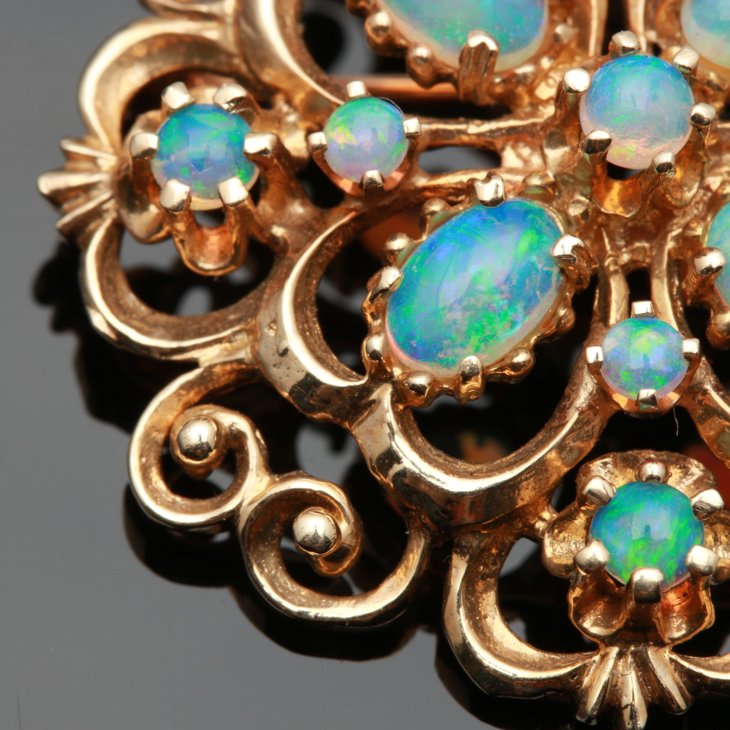 14K Yellow Gold Opal Pendant Brooch