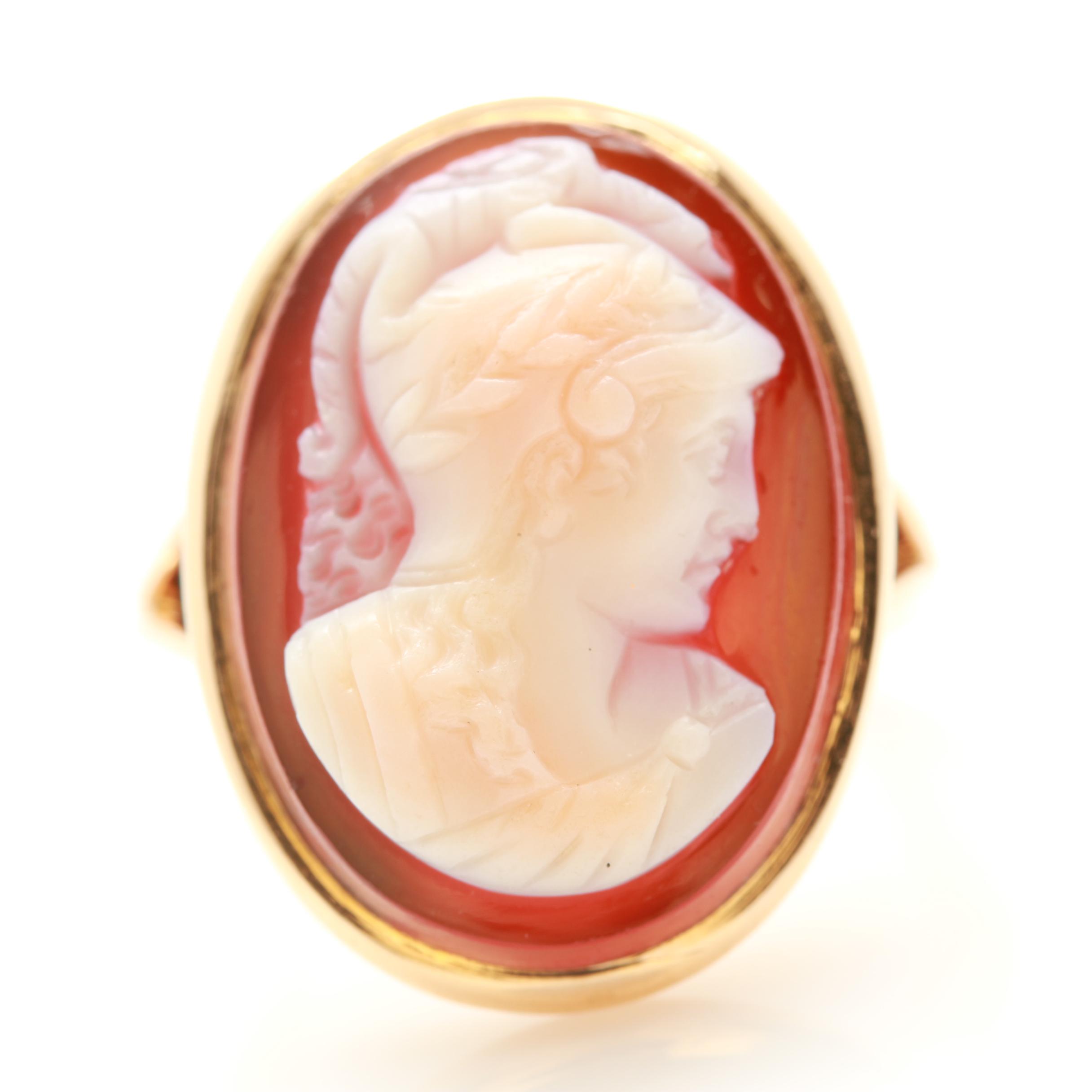 10K Yellow Gold Sardonyx Cameo Ring with 14K Yellow Gold Accents