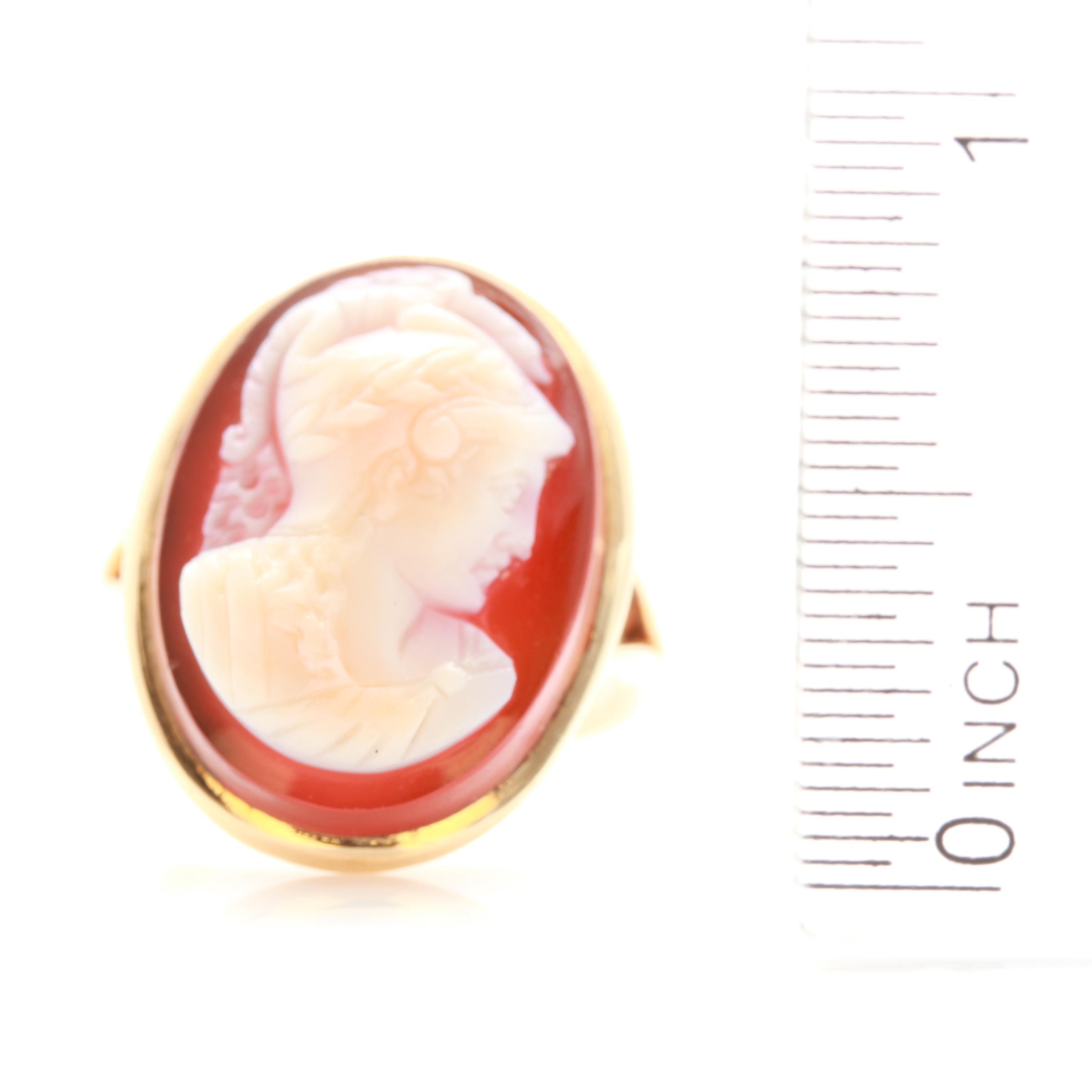 10K Yellow Gold Sardonyx Cameo Ring with 14K Yellow Gold Accents
