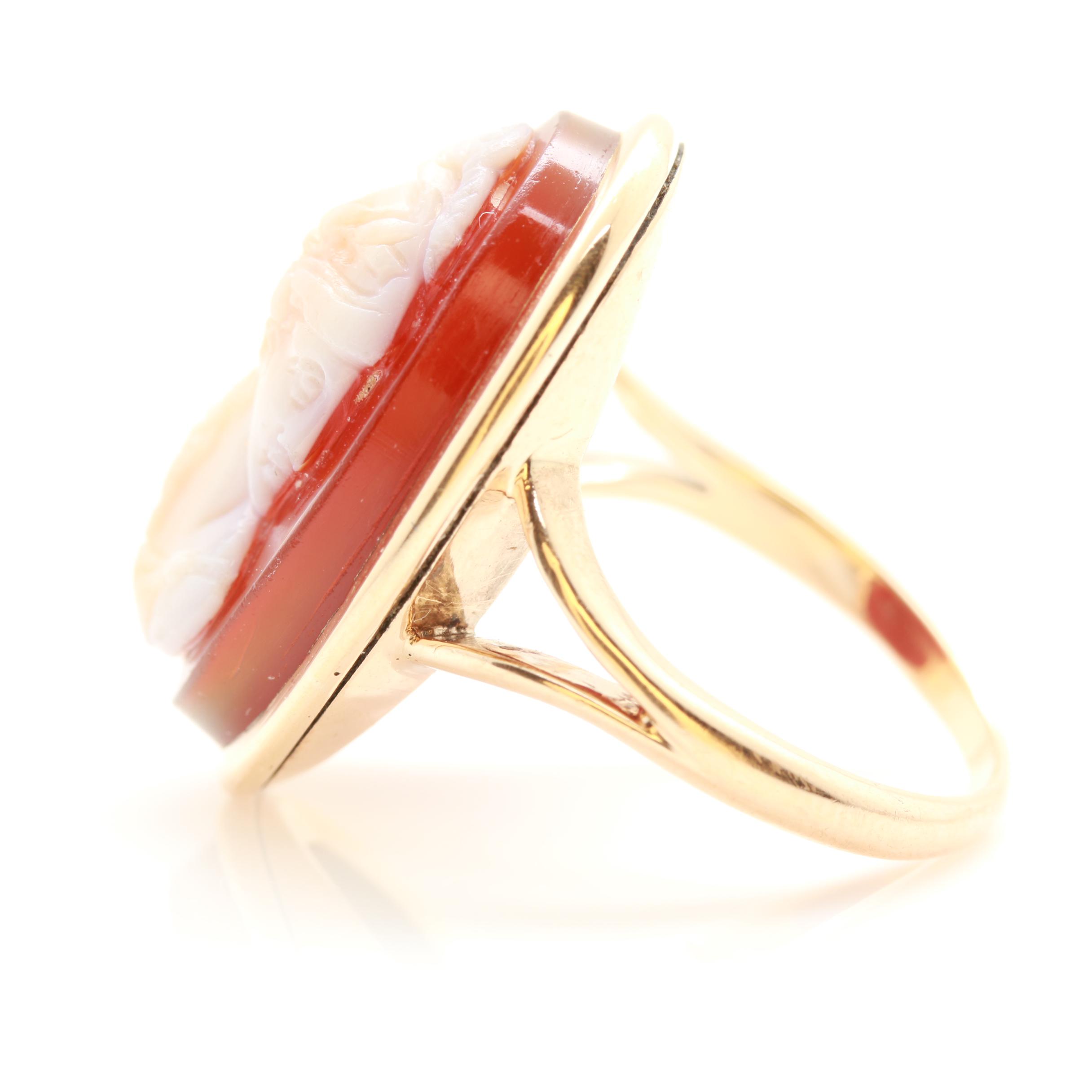 10K Yellow Gold Sardonyx Cameo Ring with 14K Yellow Gold Accents