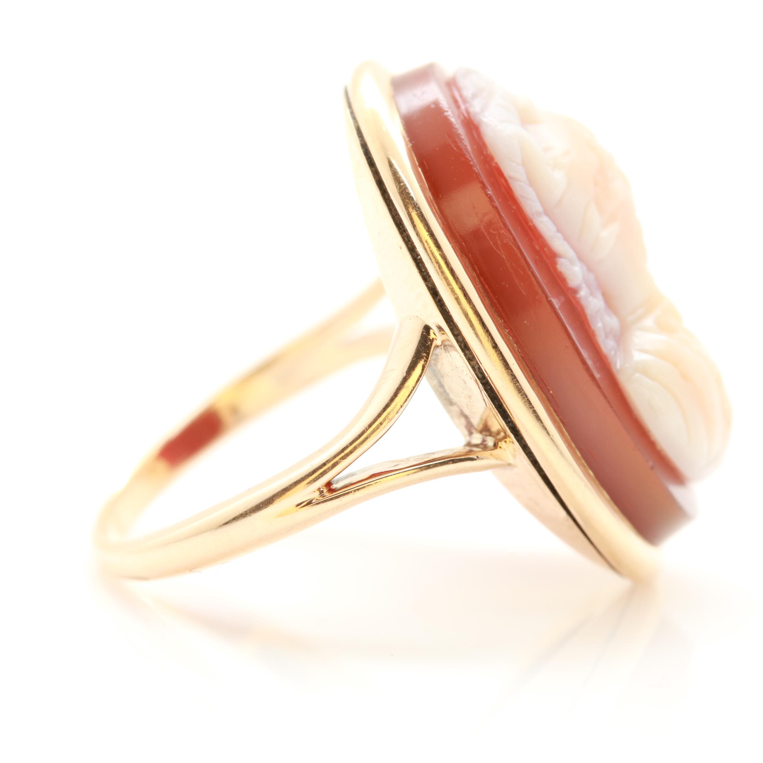 10K Yellow Gold Sardonyx Cameo Ring with 14K Yellow Gold Accents