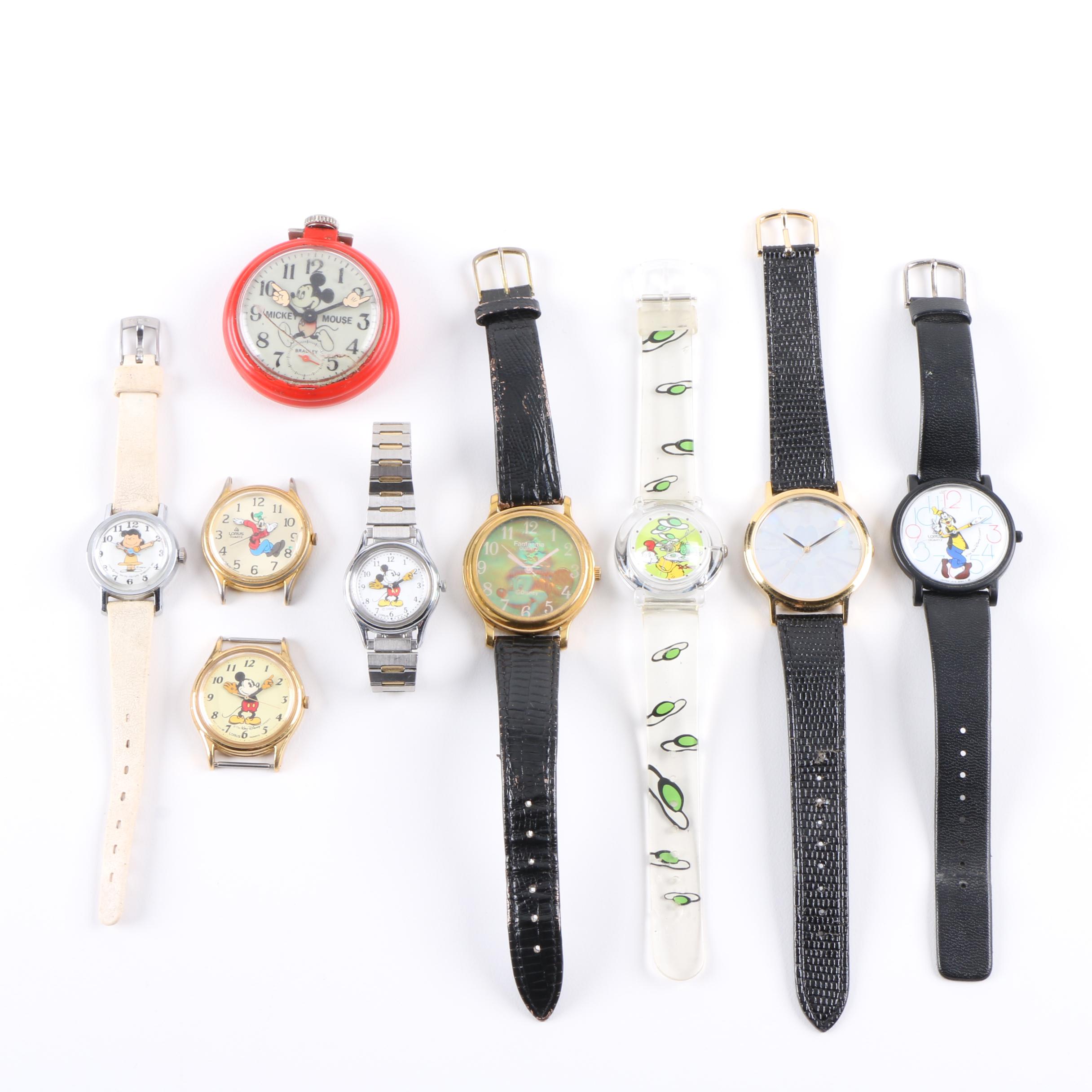 Selection of Disney, Dr. Seuss, and Peanuts Watches and Pocket Watch