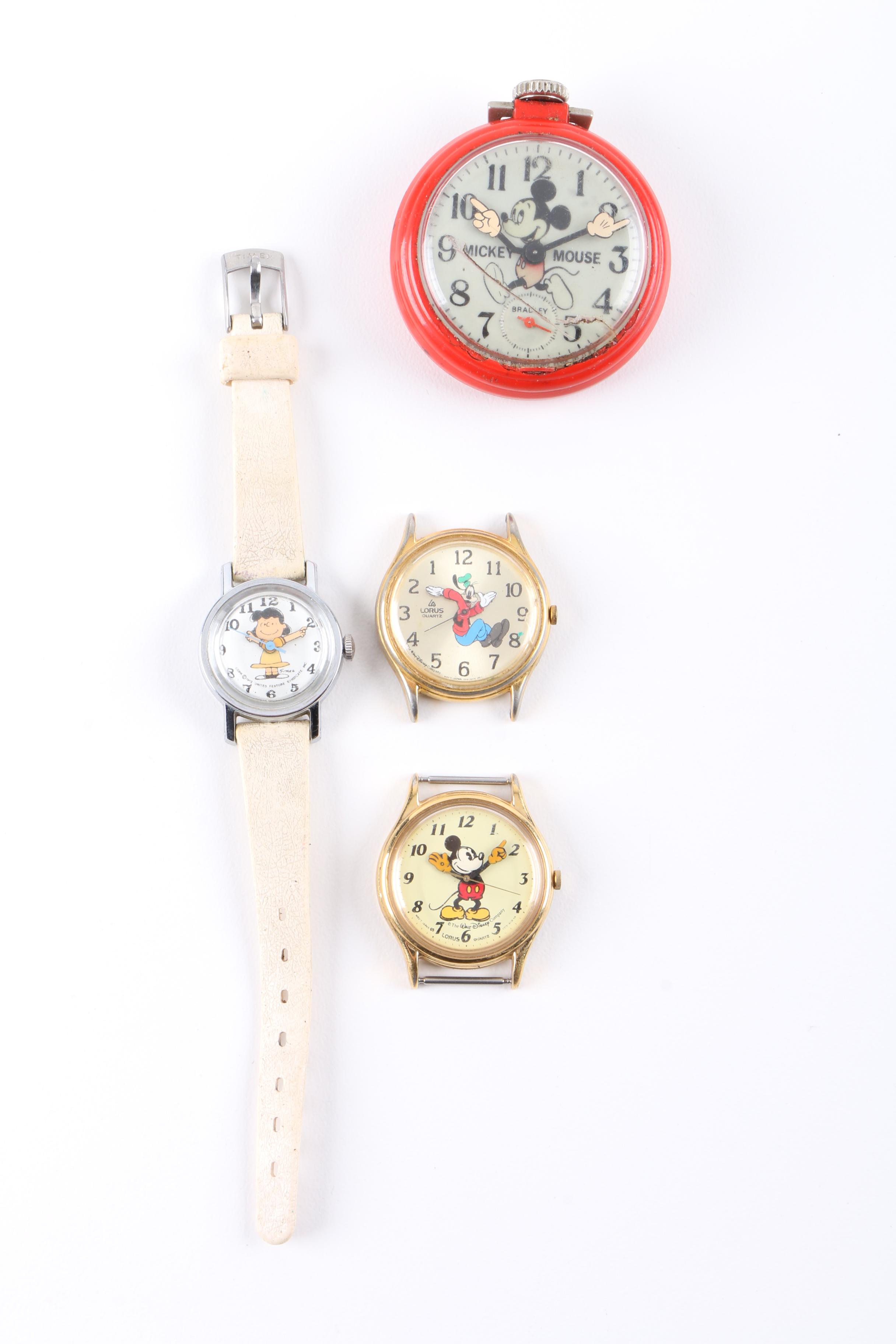 Selection of Disney, Dr. Seuss, and Peanuts Watches and Pocket Watch