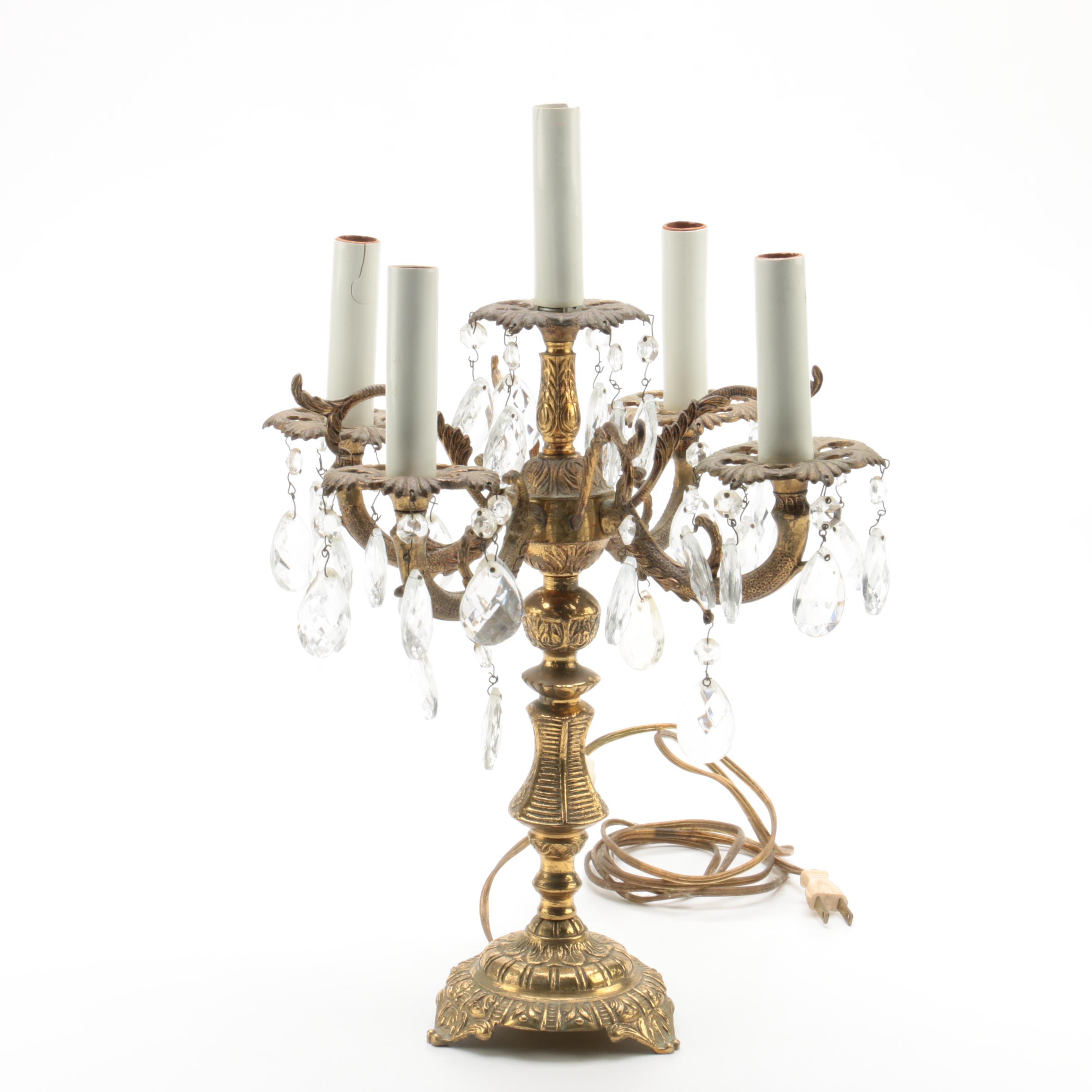 Vintage Candleabrum Table Lamp with Prisms