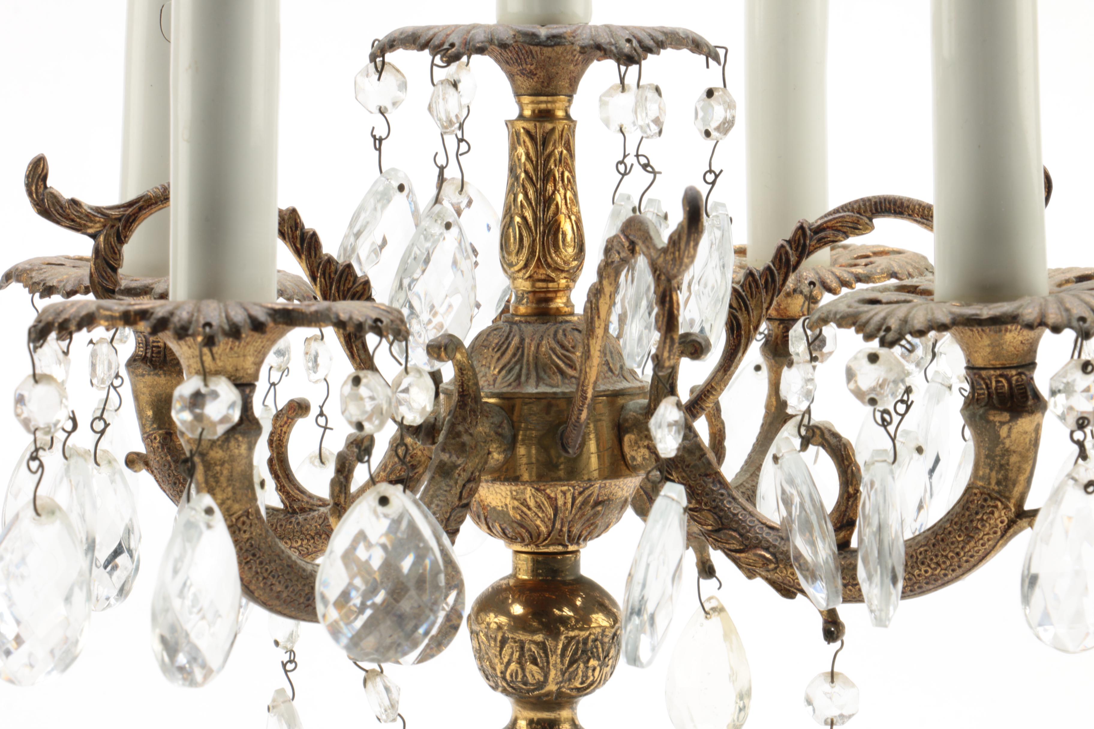 Vintage Candleabrum Table Lamp with Prisms